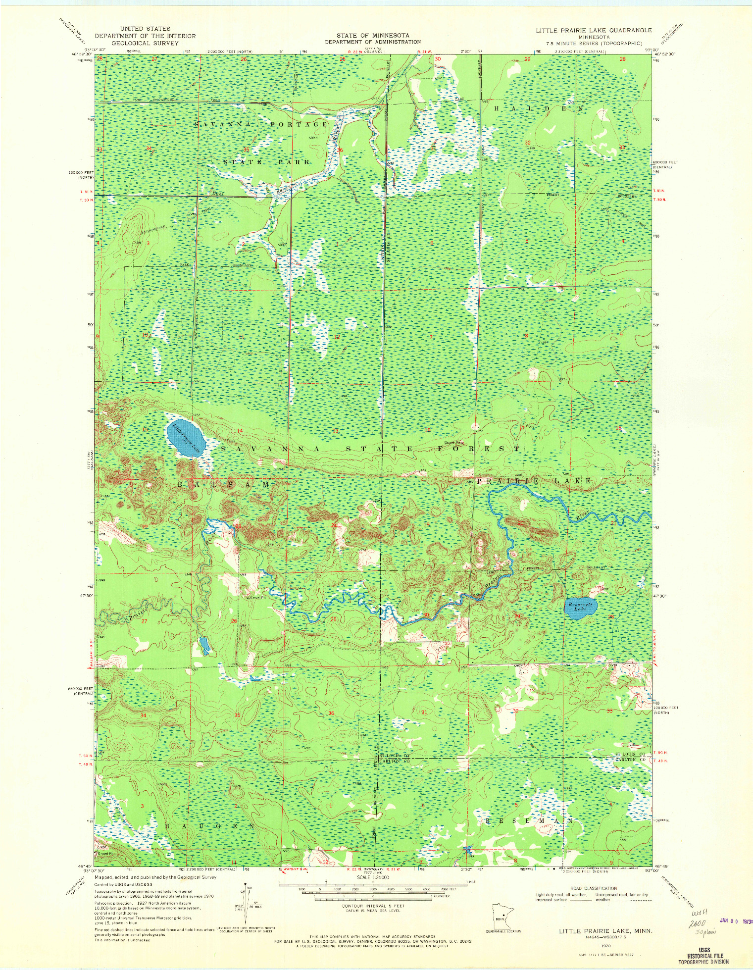 USGS 1:24000-SCALE QUADRANGLE FOR LITTLE PRAIRIE LAKE, MN 1970