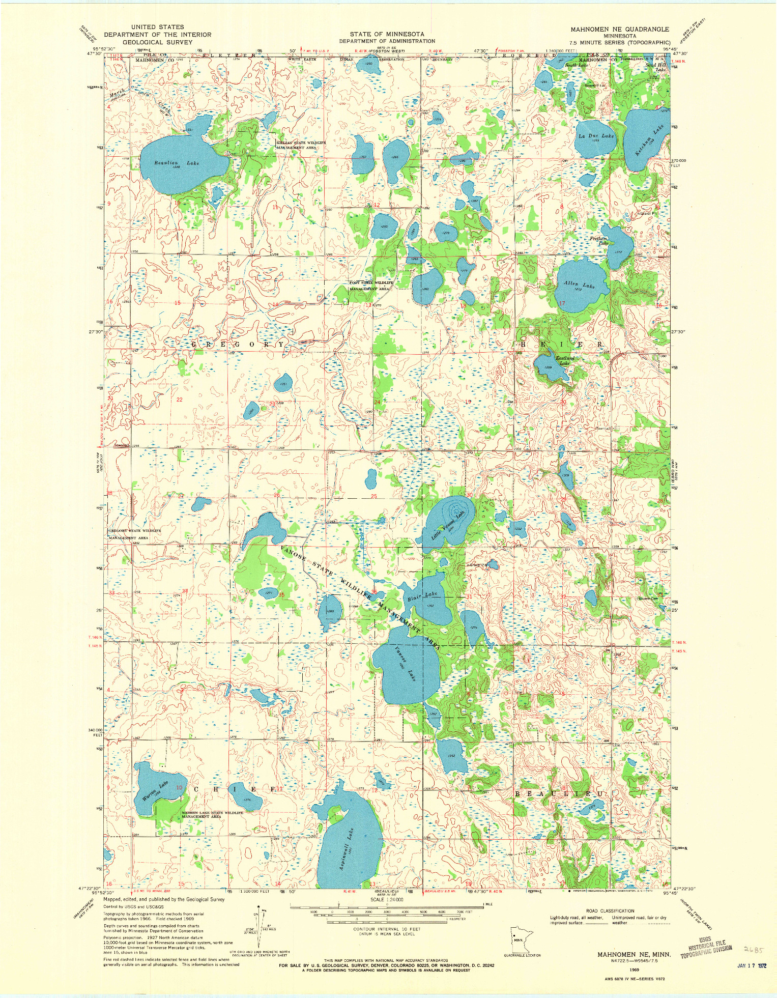 USGS 1:24000-SCALE QUADRANGLE FOR MAHNOMEN NE, MN 1969