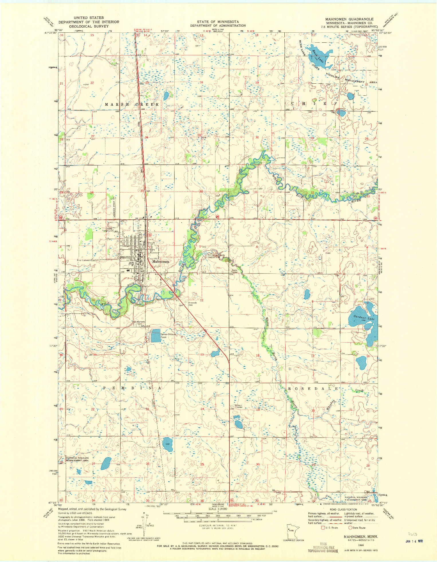 USGS 1:24000-SCALE QUADRANGLE FOR MAHNOMEN, MN 1969