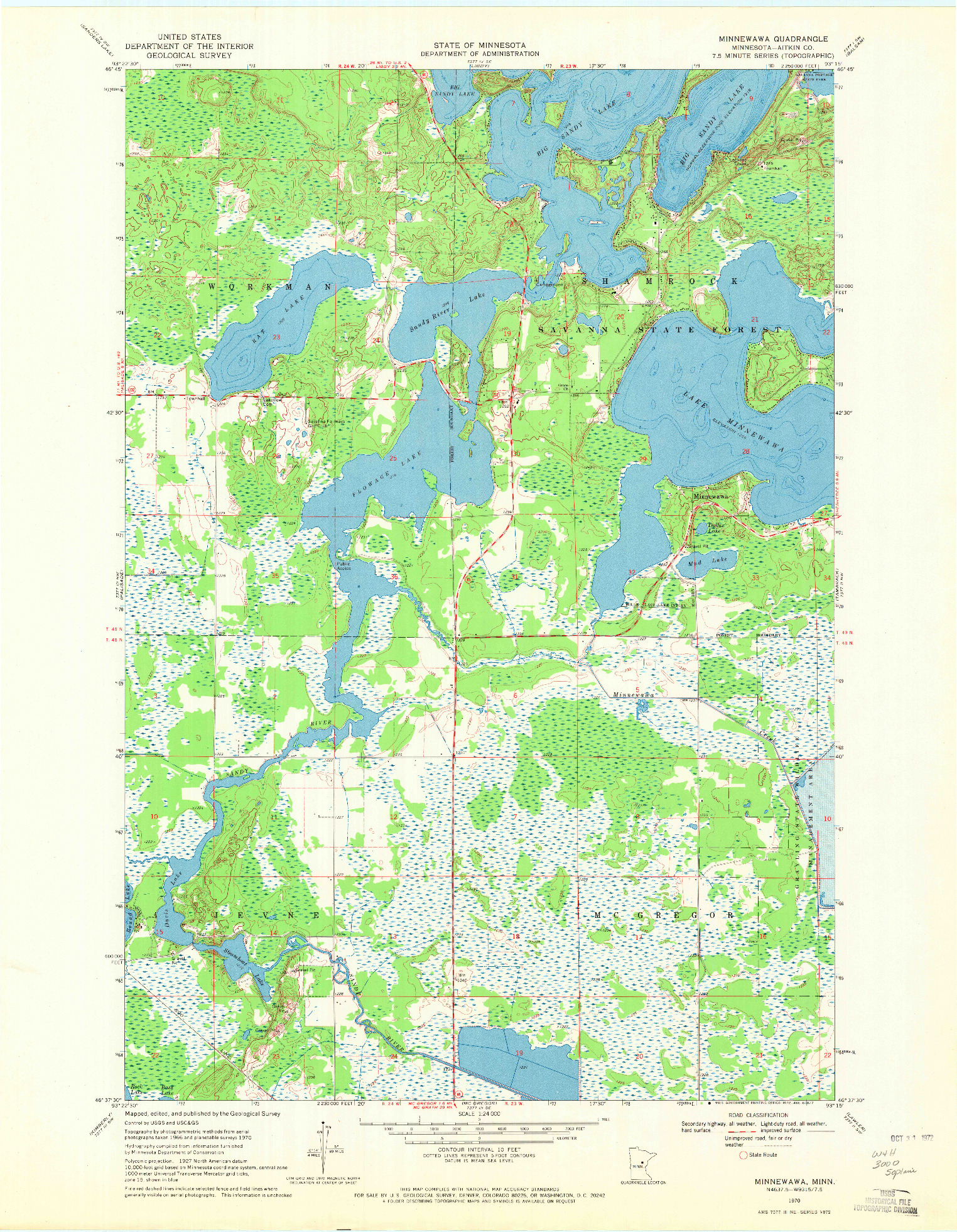 USGS 1:24000-SCALE QUADRANGLE FOR MINNEWAWA, MN 1970