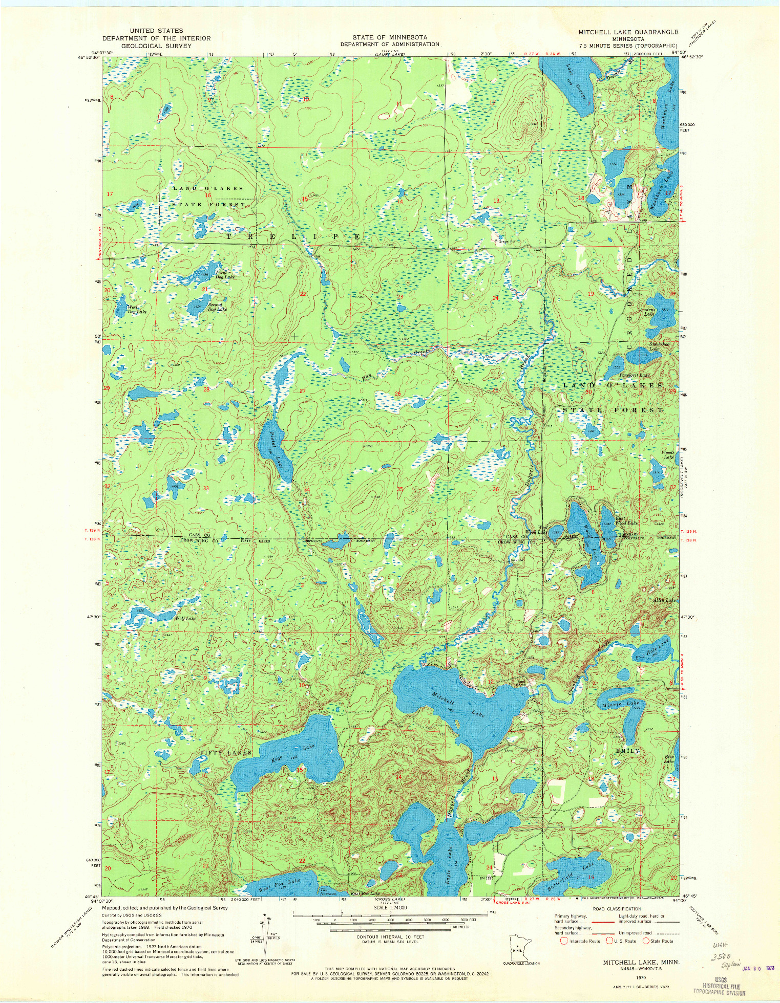 USGS 1:24000-SCALE QUADRANGLE FOR MITCHELL LAKE, MN 1970