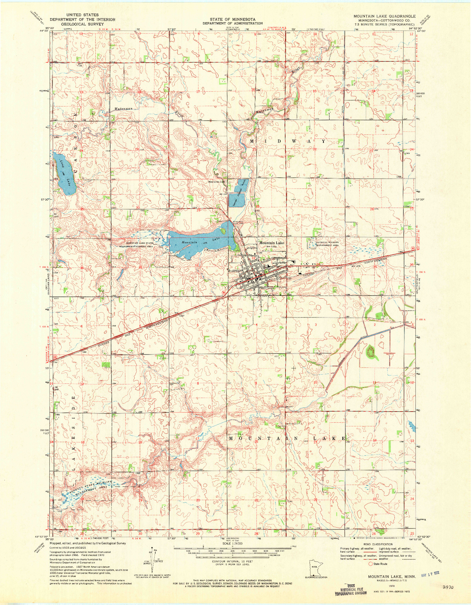 USGS 1:24000-SCALE QUADRANGLE FOR MOUNTAIN LAKE, MN 1970
