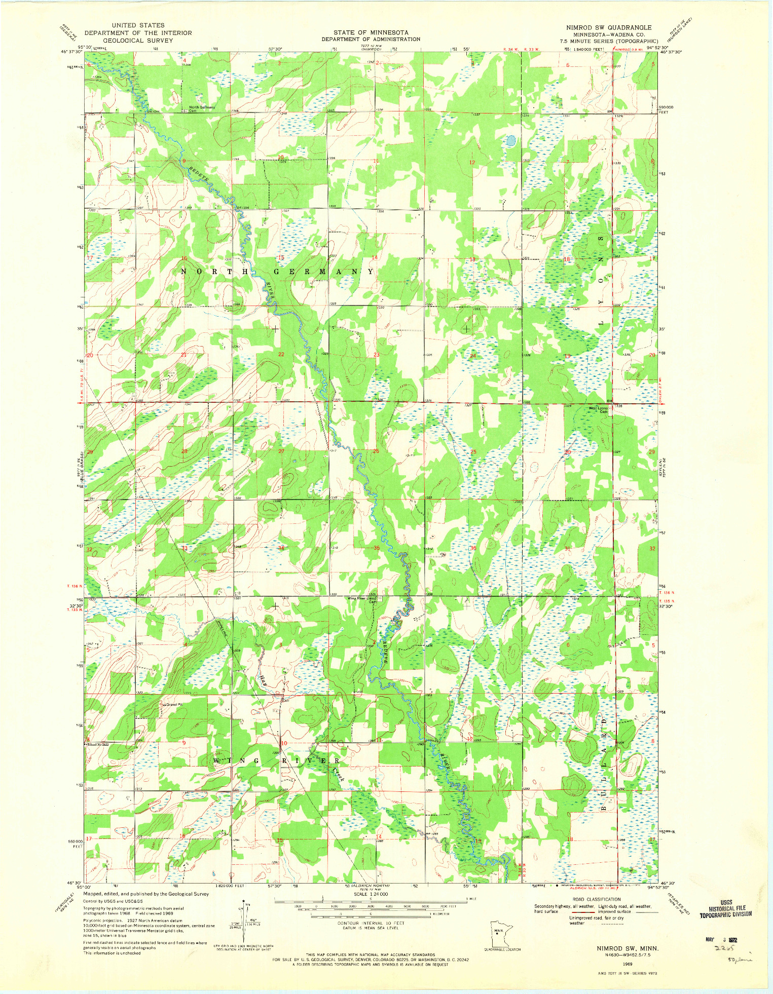 USGS 1:24000-SCALE QUADRANGLE FOR NIMROD SW, MN 1969