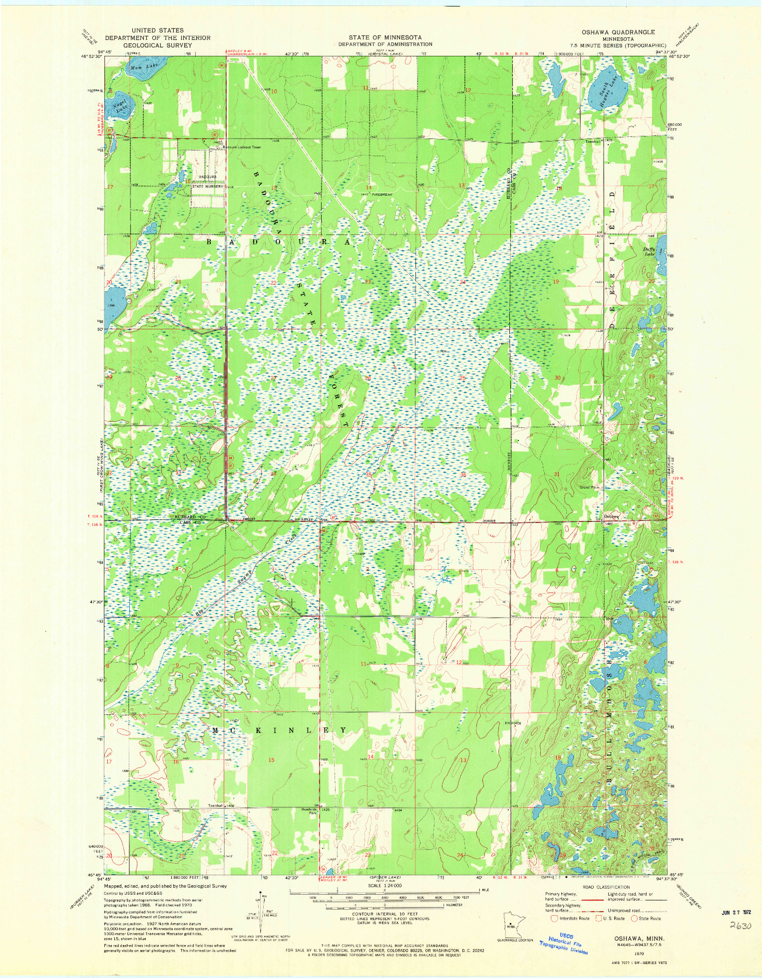 USGS 1:24000-SCALE QUADRANGLE FOR OSHAWA, MN 1970