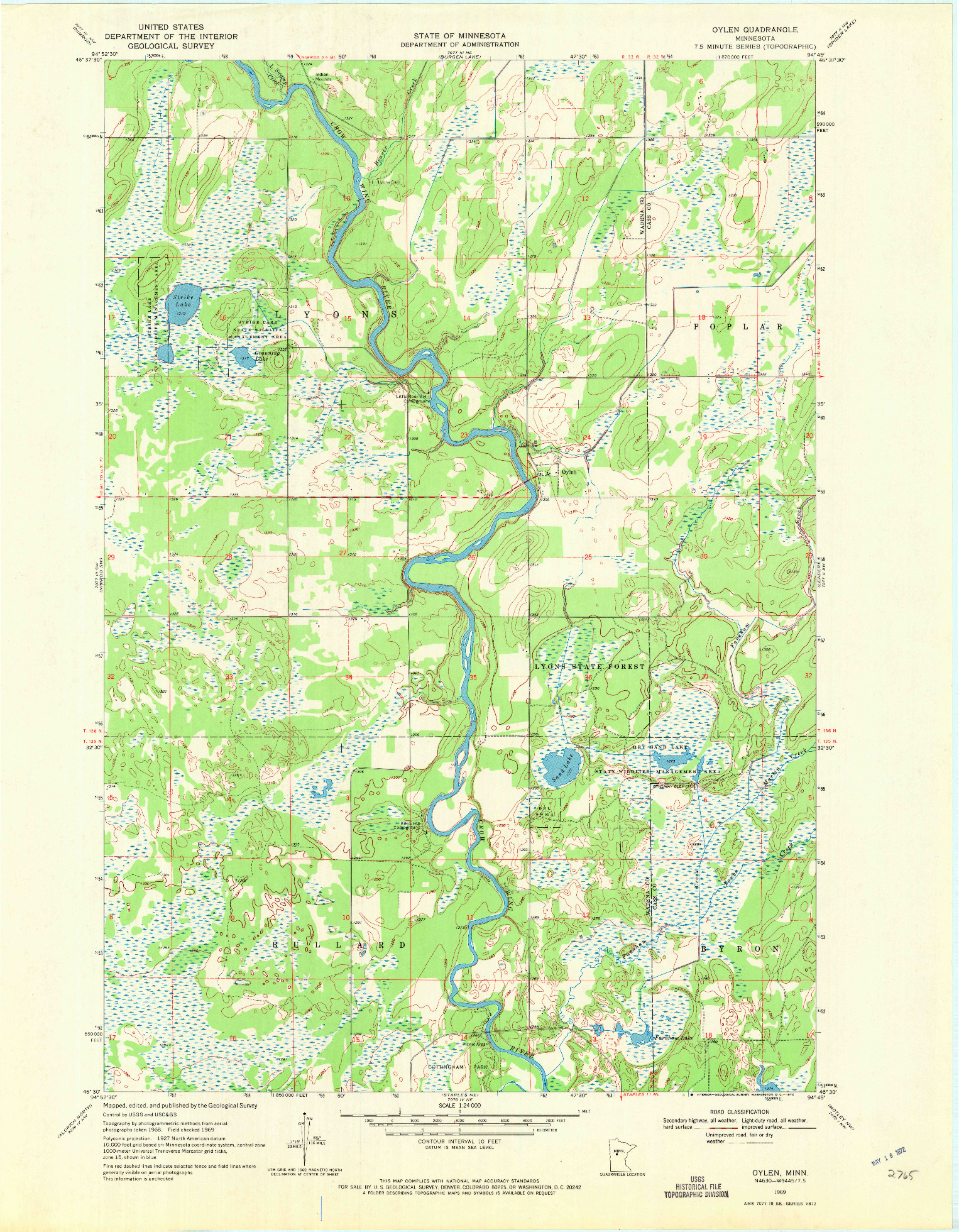 USGS 1:24000-SCALE QUADRANGLE FOR OYLEN, MN 1969