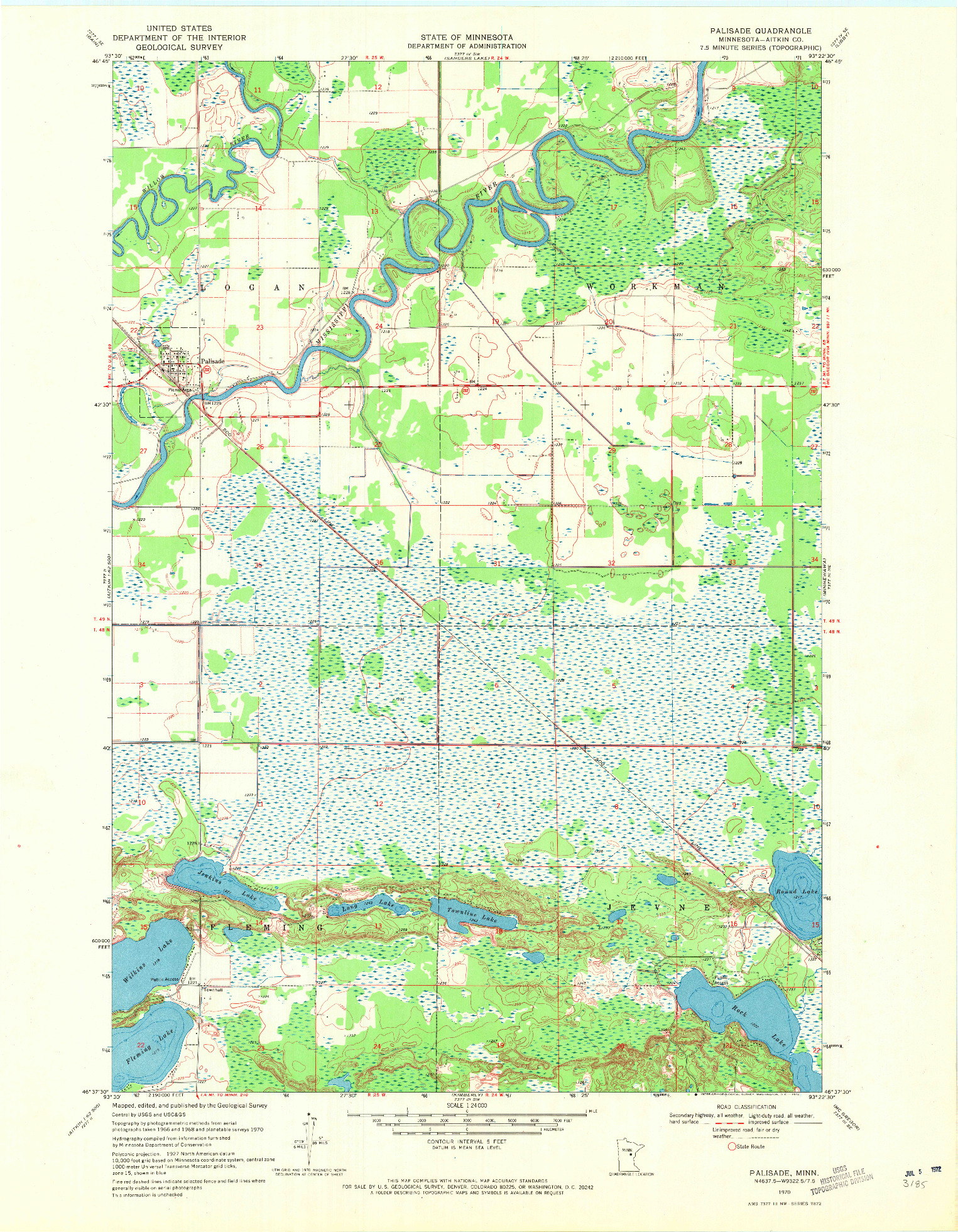 USGS 1:24000-SCALE QUADRANGLE FOR PALISADE, MN 1970