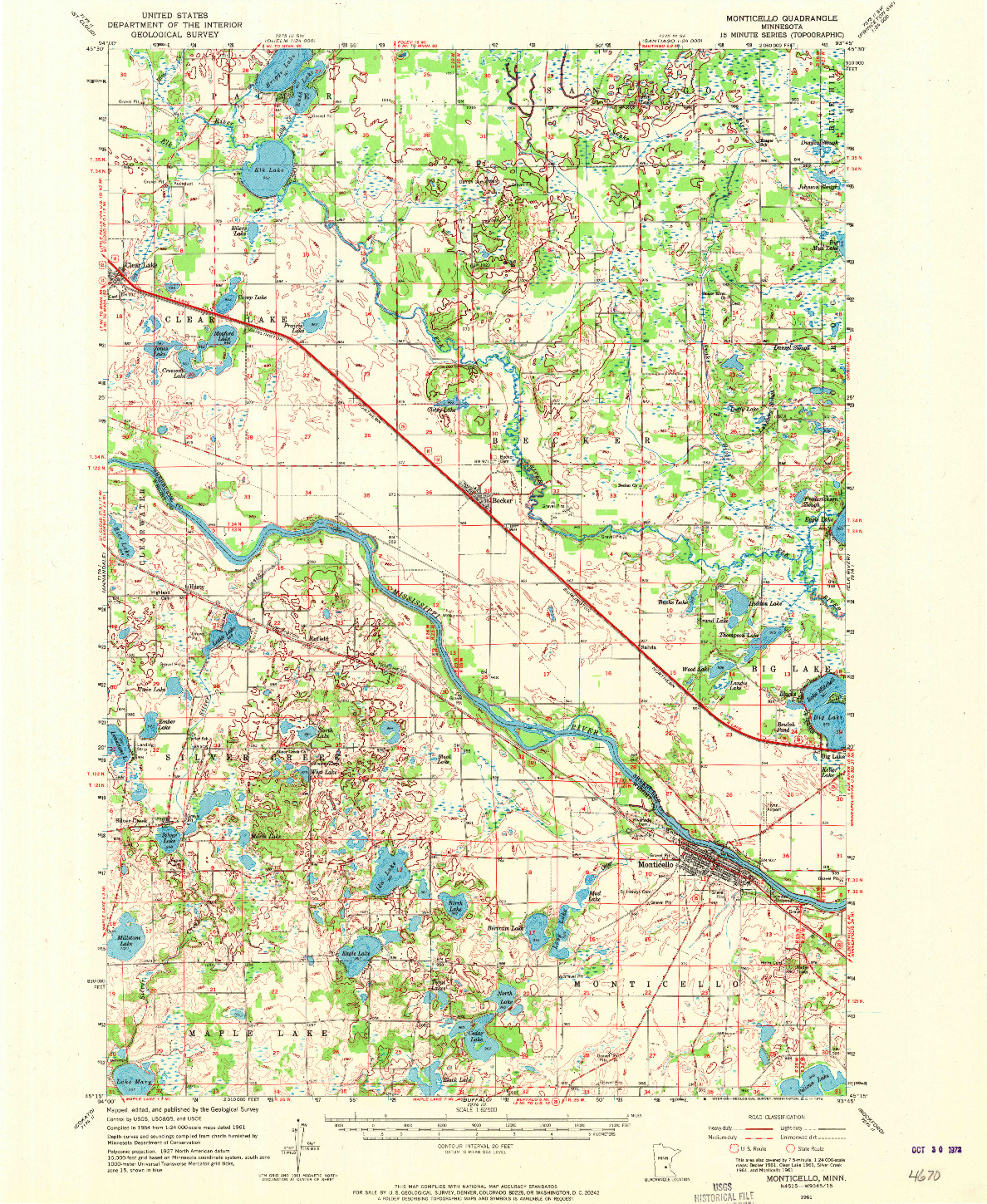 USGS 1:62500-SCALE QUADRANGLE FOR MONTICELLO, MN 1961