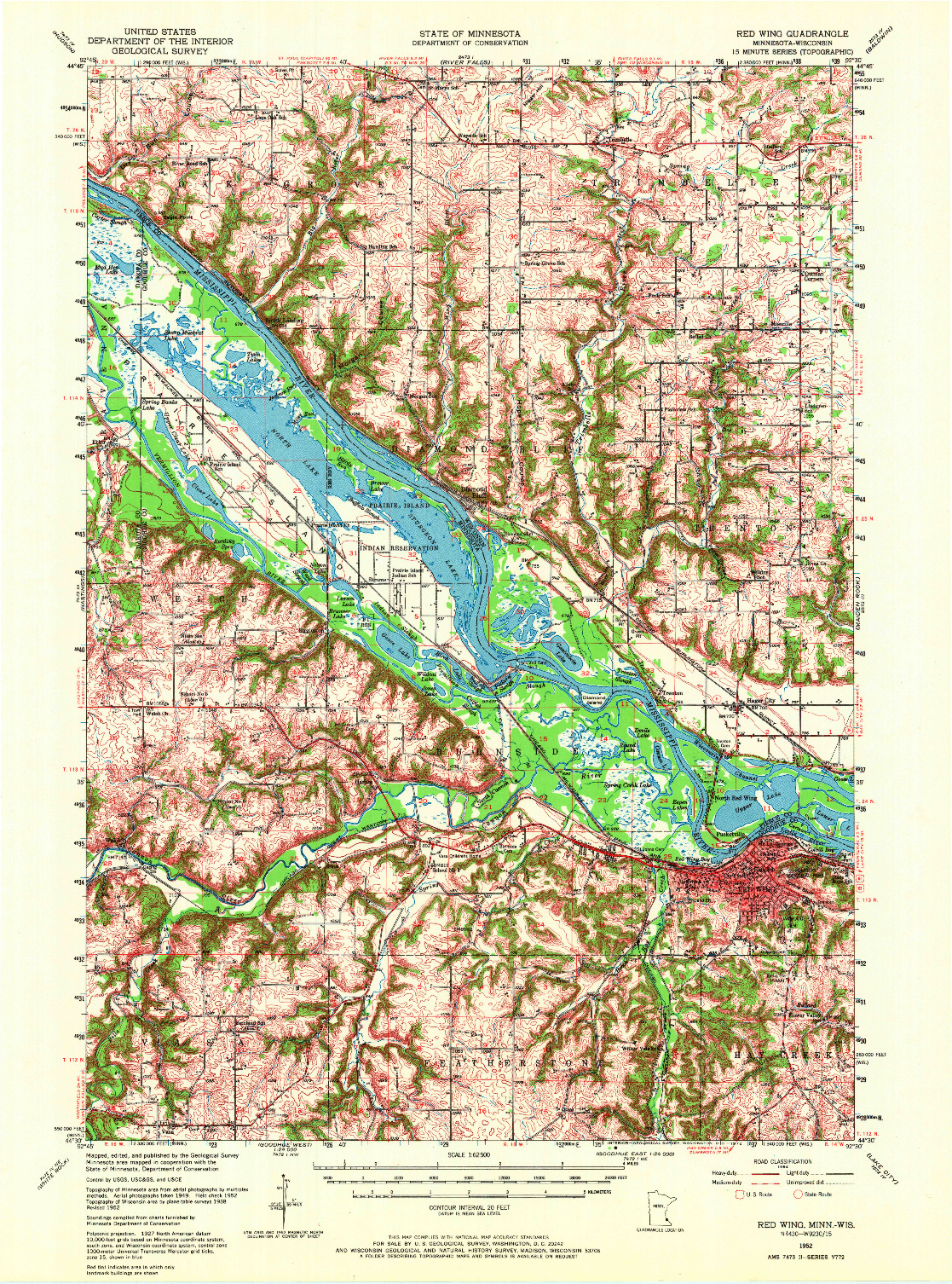 USGS 1:62500-SCALE QUADRANGLE FOR RED WING, MN 1952