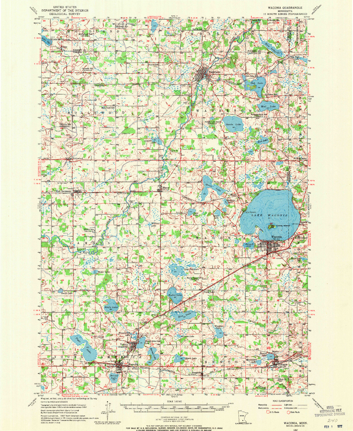 USGS 1:62500-SCALE QUADRANGLE FOR WACONIA, MN 1957