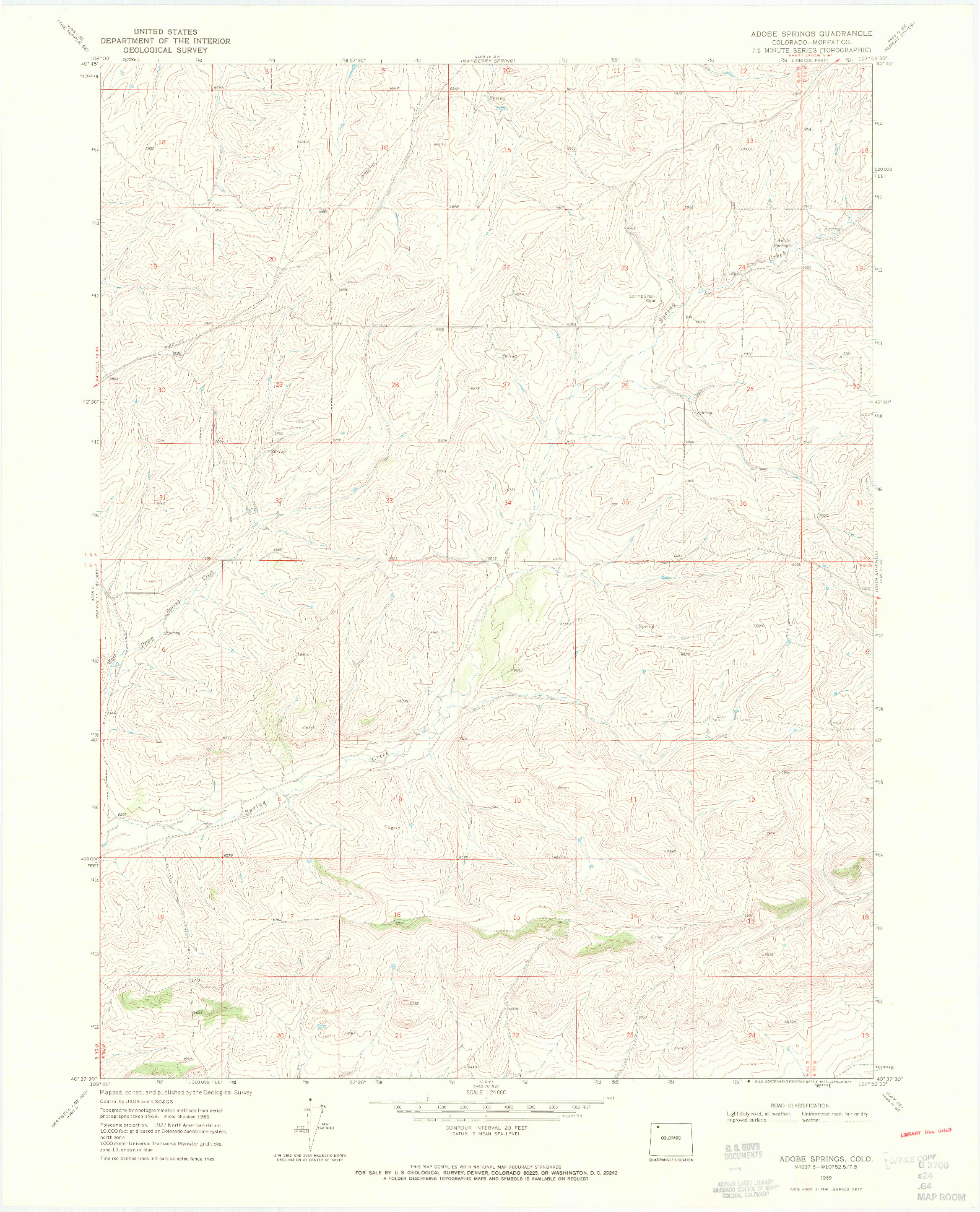 USGS 1:24000-SCALE QUADRANGLE FOR ADOBE SPRINGS, CO 1969