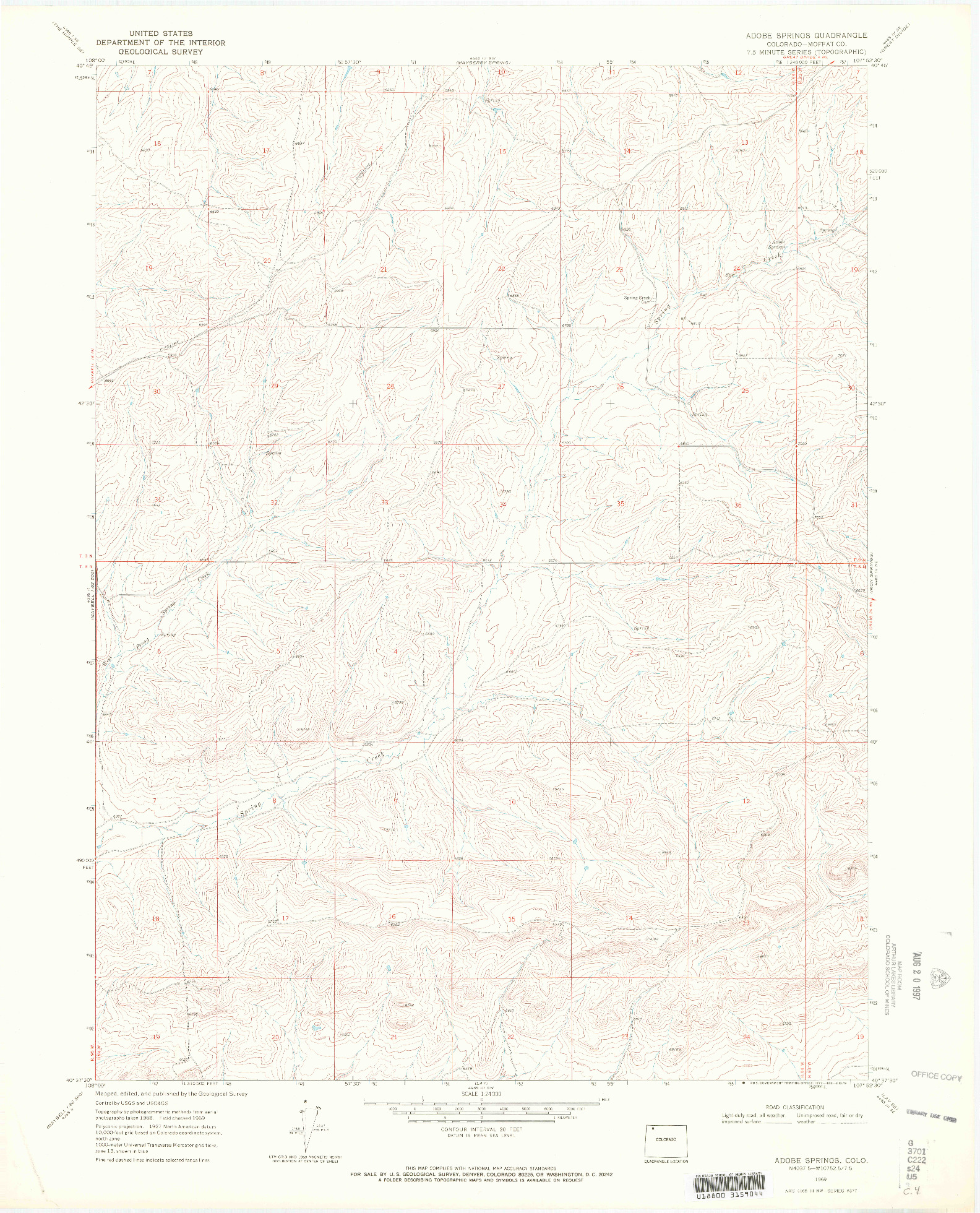 USGS 1:24000-SCALE QUADRANGLE FOR ADOBE SPRINGS, CO 1969