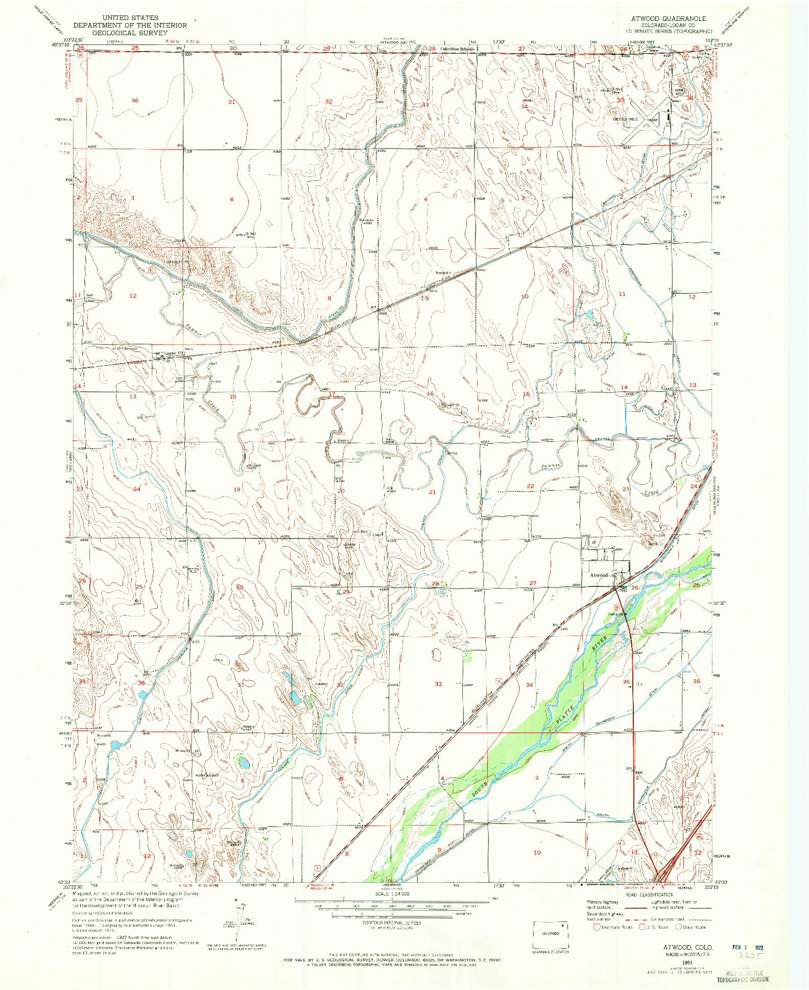 USGS 1:24000-SCALE QUADRANGLE FOR ATWOOD, CO 1951