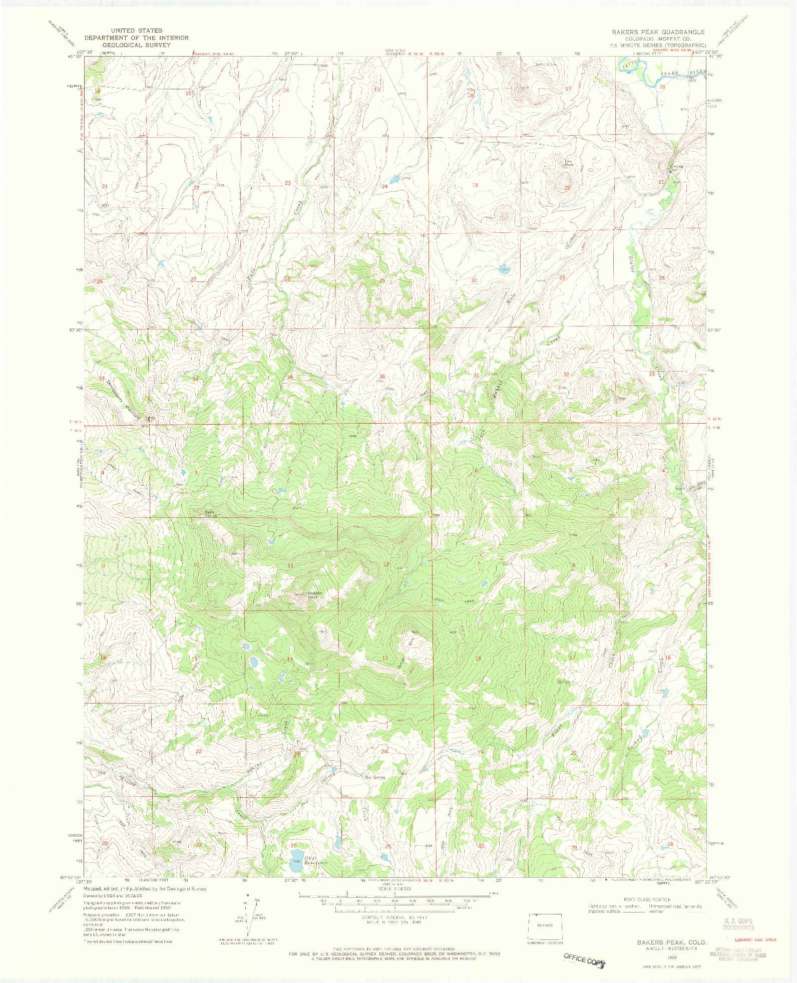 USGS 1:24000-SCALE QUADRANGLE FOR BAKERS PEAK, CO 1969