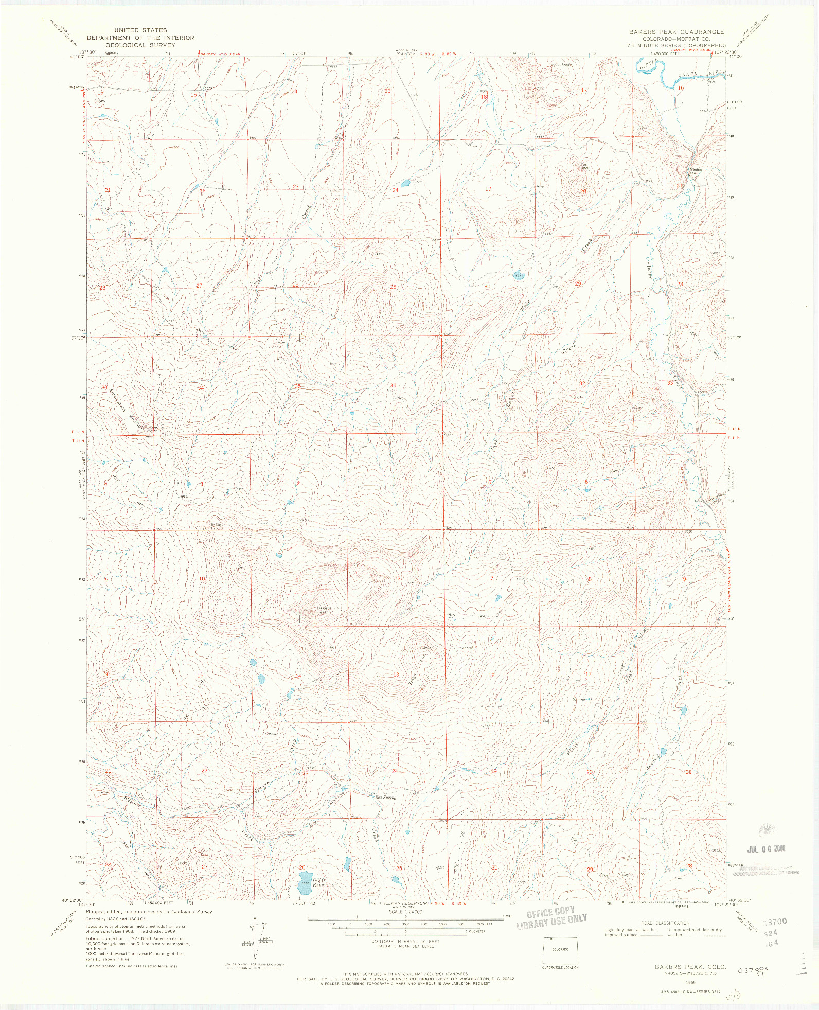 USGS 1:24000-SCALE QUADRANGLE FOR BAKERS PEAK, CO 1969