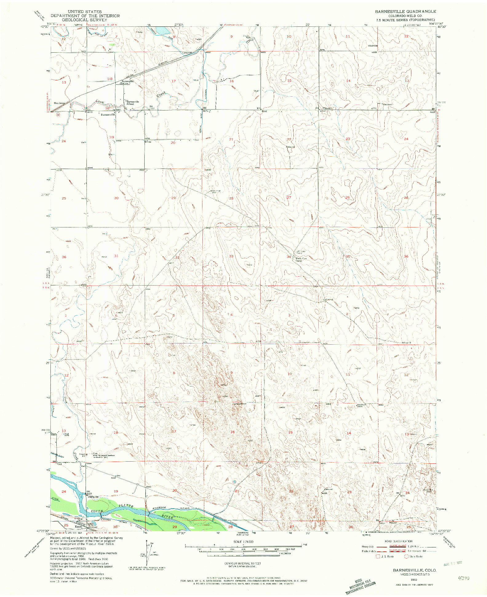 USGS 1:24000-SCALE QUADRANGLE FOR BARNESVILLE, CO 1950