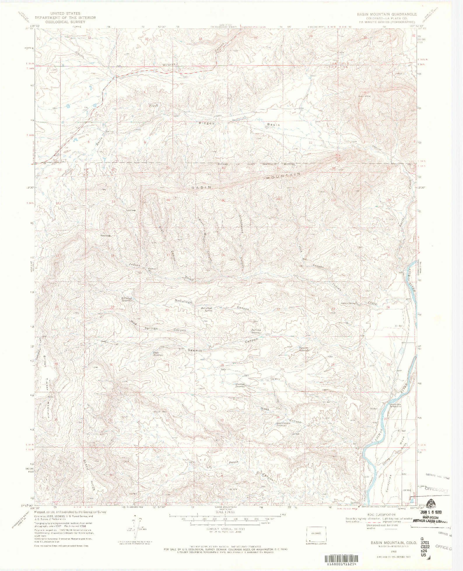 USGS 1:24000-SCALE QUADRANGLE FOR BASIN MOUNTAIN, CO 1968
