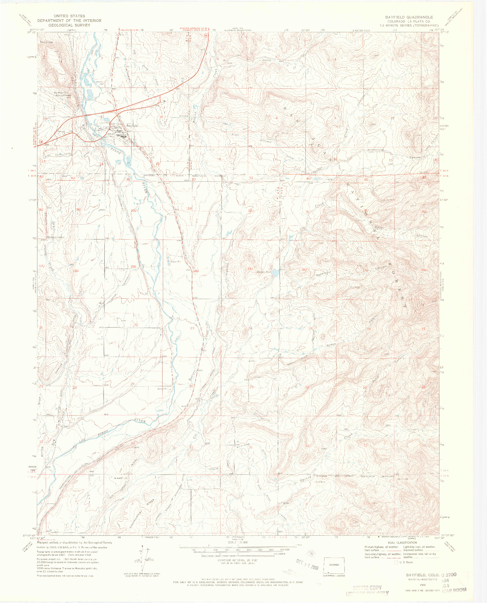 USGS 1:24000-SCALE QUADRANGLE FOR BAYFIELD, CO 1968