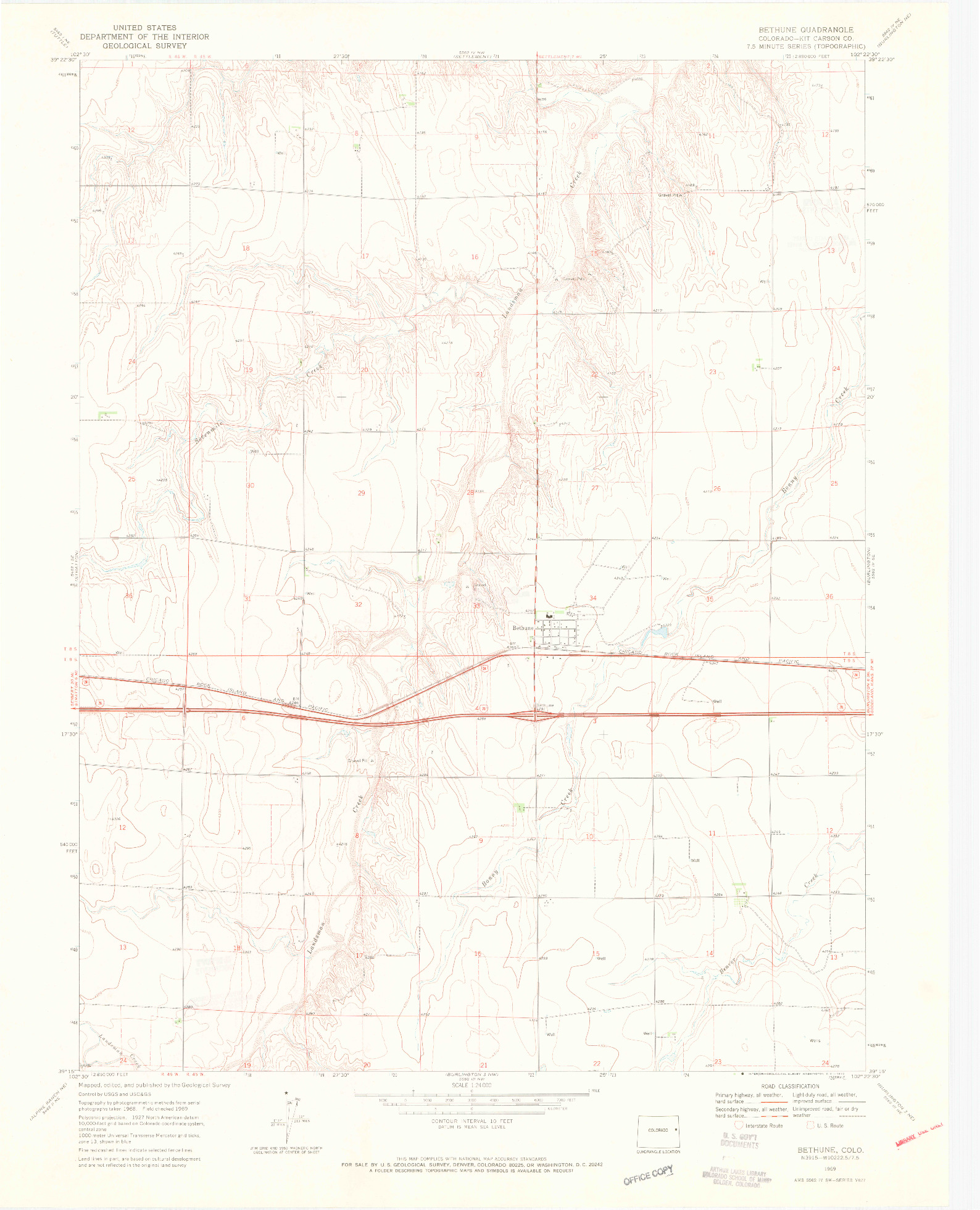 USGS 1:24000-SCALE QUADRANGLE FOR BETHUNE, CO 1969