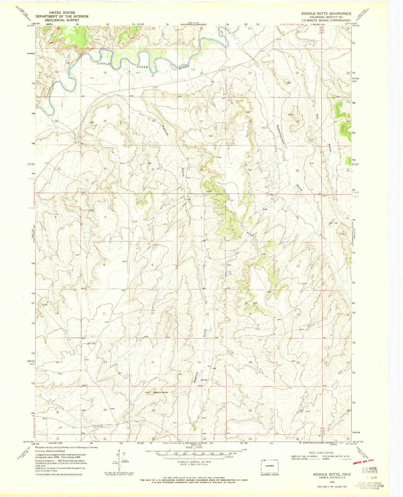 USGS 1:24000-SCALE QUADRANGLE FOR BIGHOLE BUTTE, CO 1969