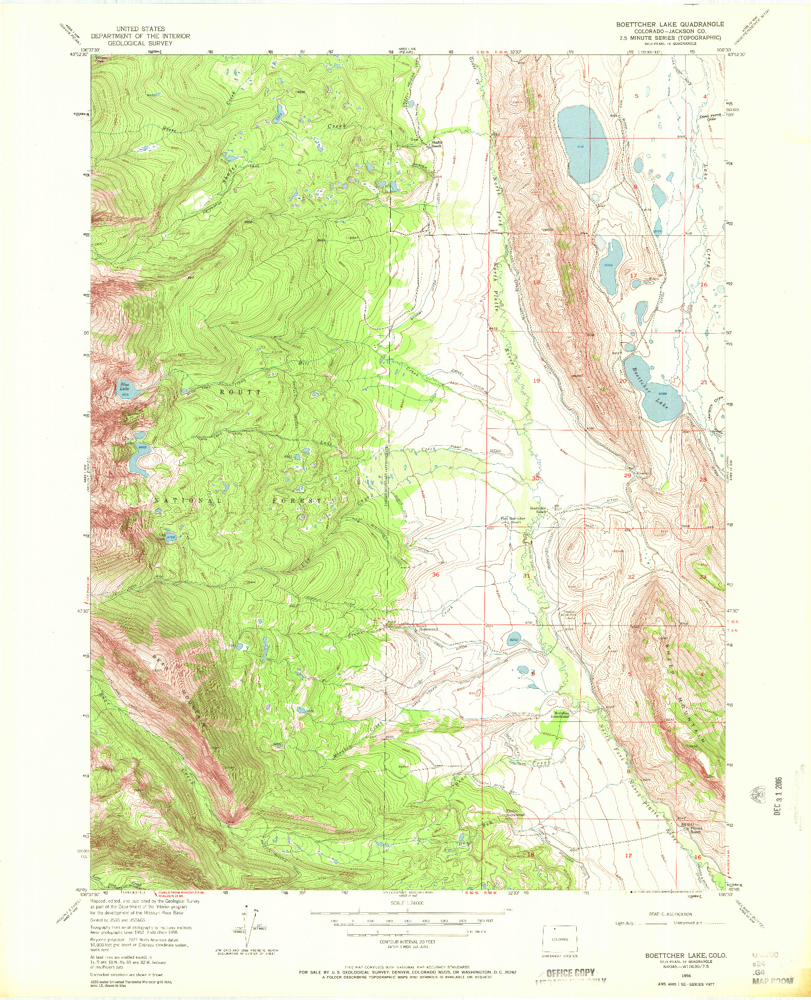 USGS 1:24000-SCALE QUADRANGLE FOR BOETTCHER LAKE, CO 1956