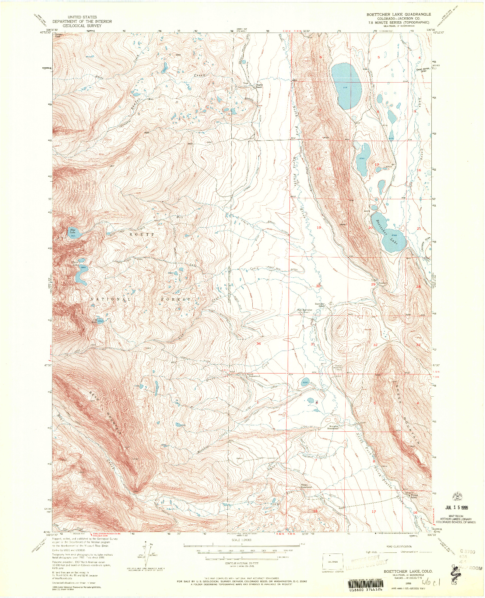 USGS 1:24000-SCALE QUADRANGLE FOR BOETTCHER LAKE, CO 1956