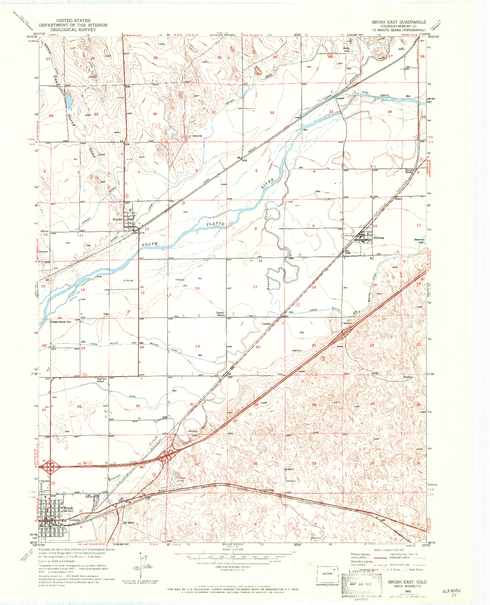 USGS 1:24000-SCALE QUADRANGLE FOR BRUSH EAST, CO 1951
