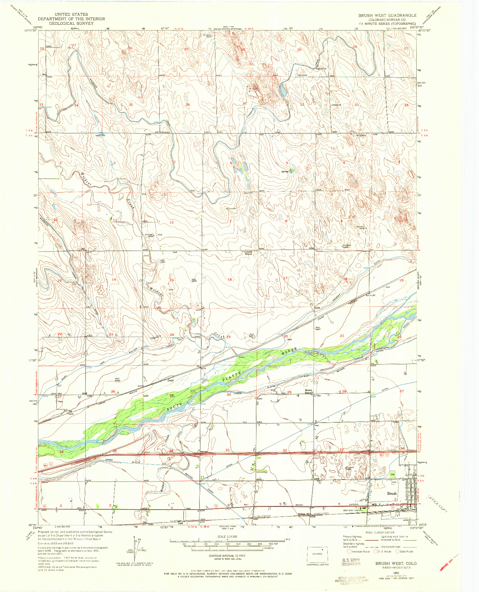 USGS 1:24000-SCALE QUADRANGLE FOR BRUSH WEST, CO 1951