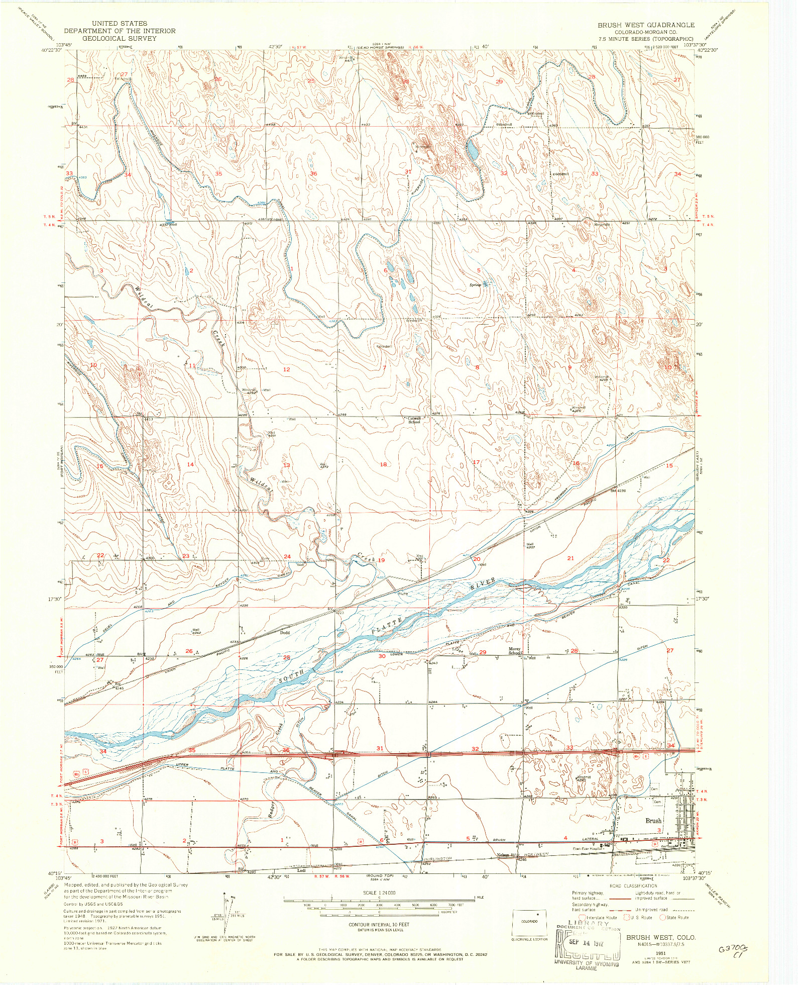 USGS 1:24000-SCALE QUADRANGLE FOR BRUSH WEST, CO 1951