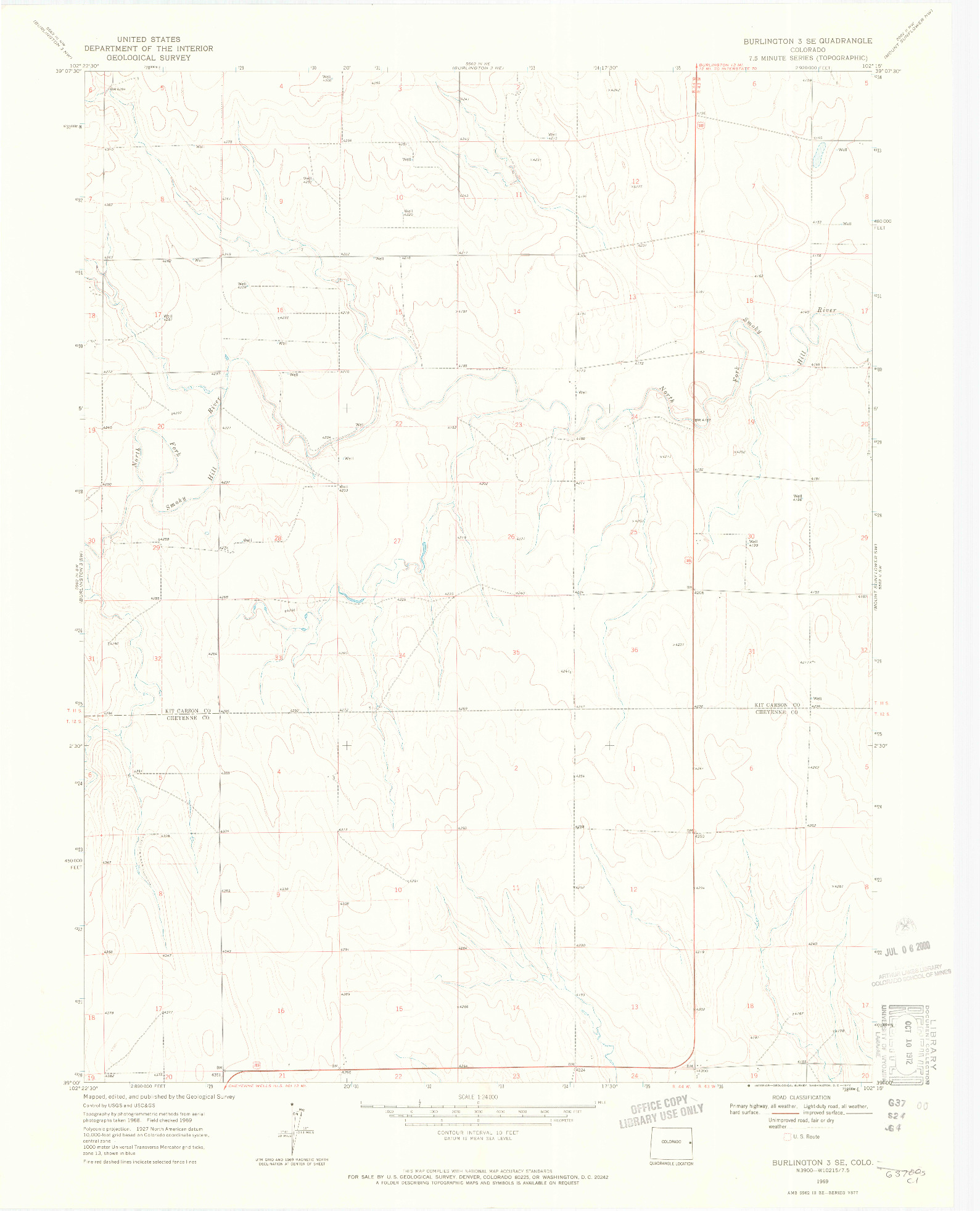 USGS 1:24000-SCALE QUADRANGLE FOR BURLINGTON 3 SE, CO 1969