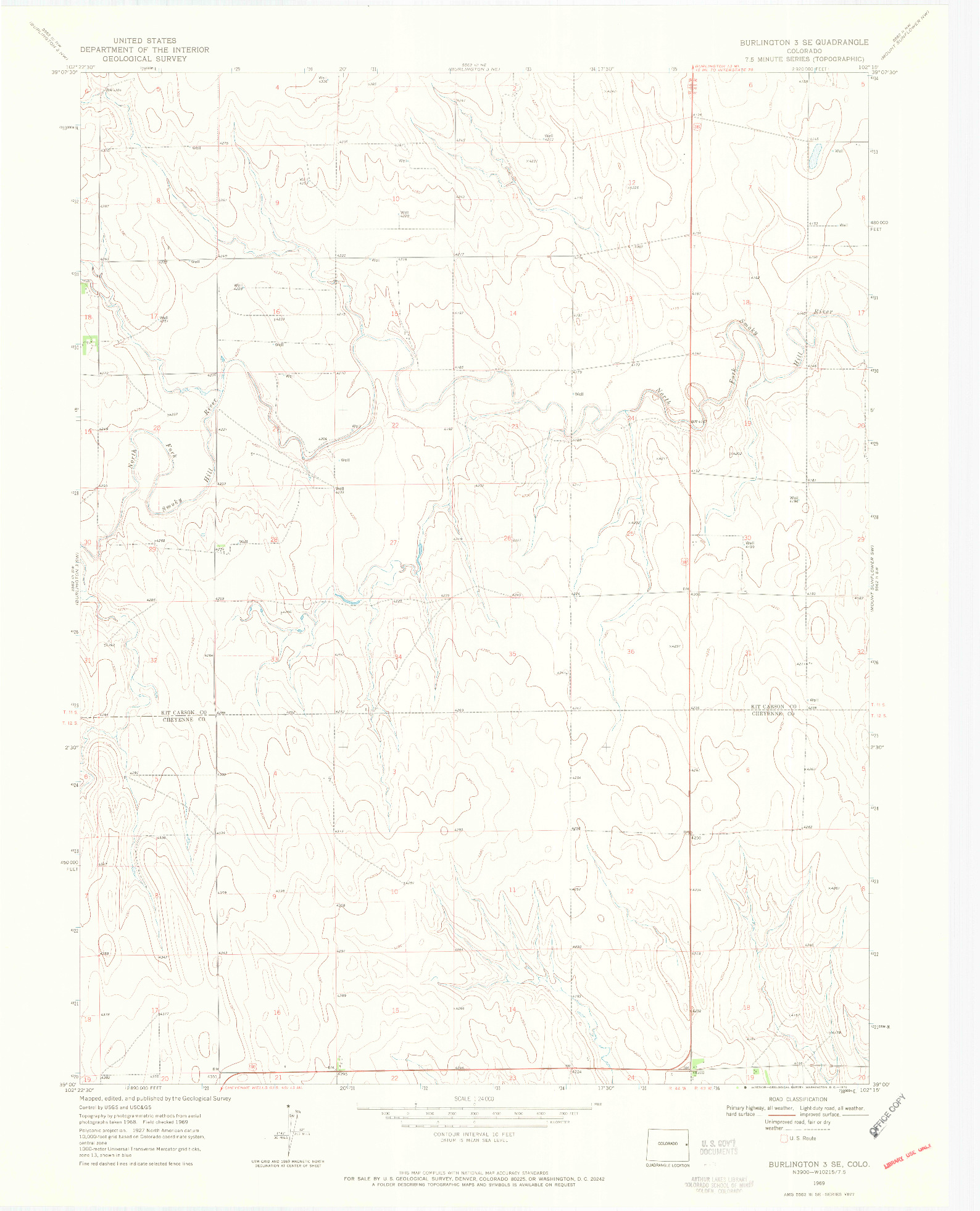 USGS 1:24000-SCALE QUADRANGLE FOR BURLINGTON 3 SE, CO 1969