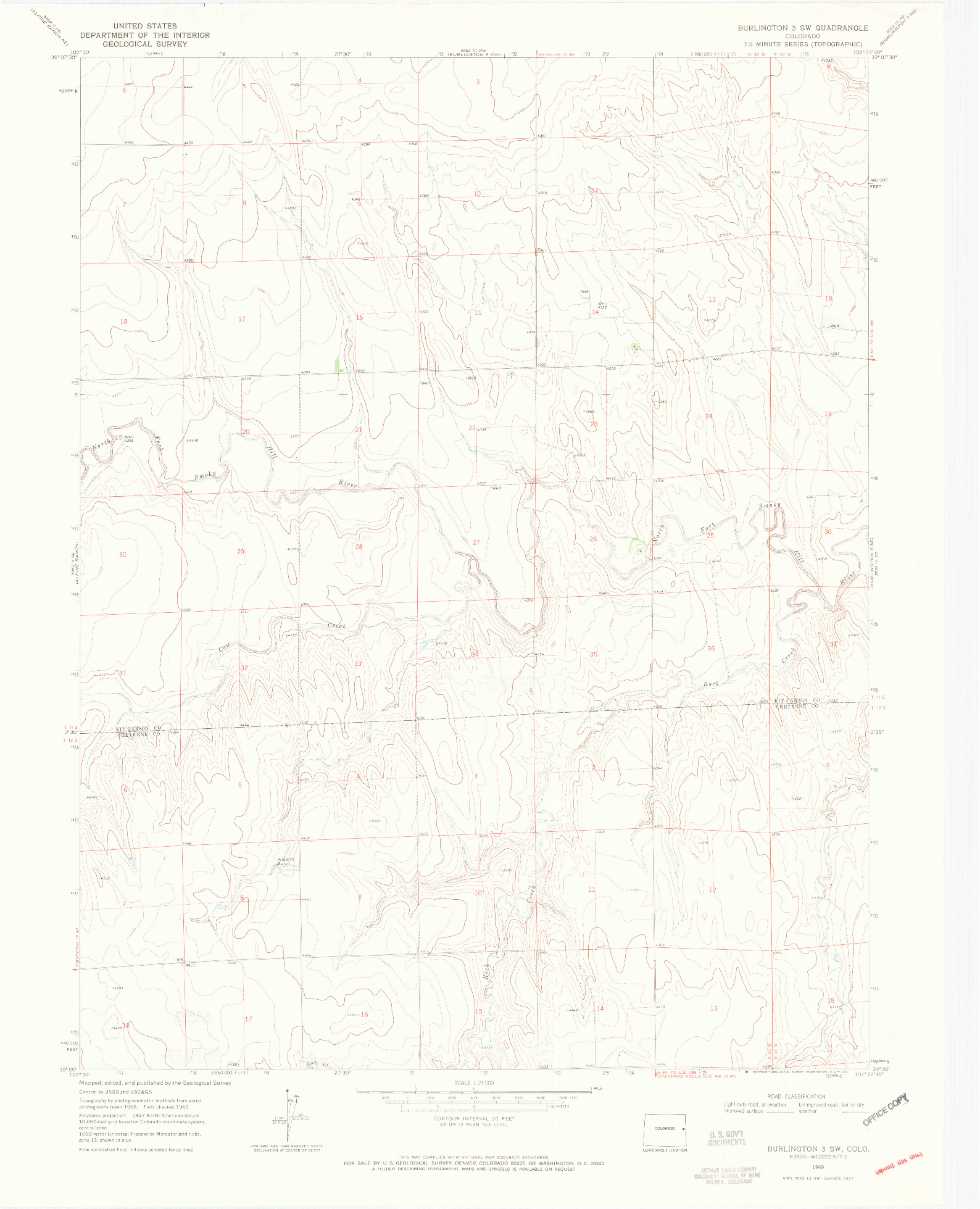 USGS 1:24000-SCALE QUADRANGLE FOR BURLINGTON 3 SW, CO 1969