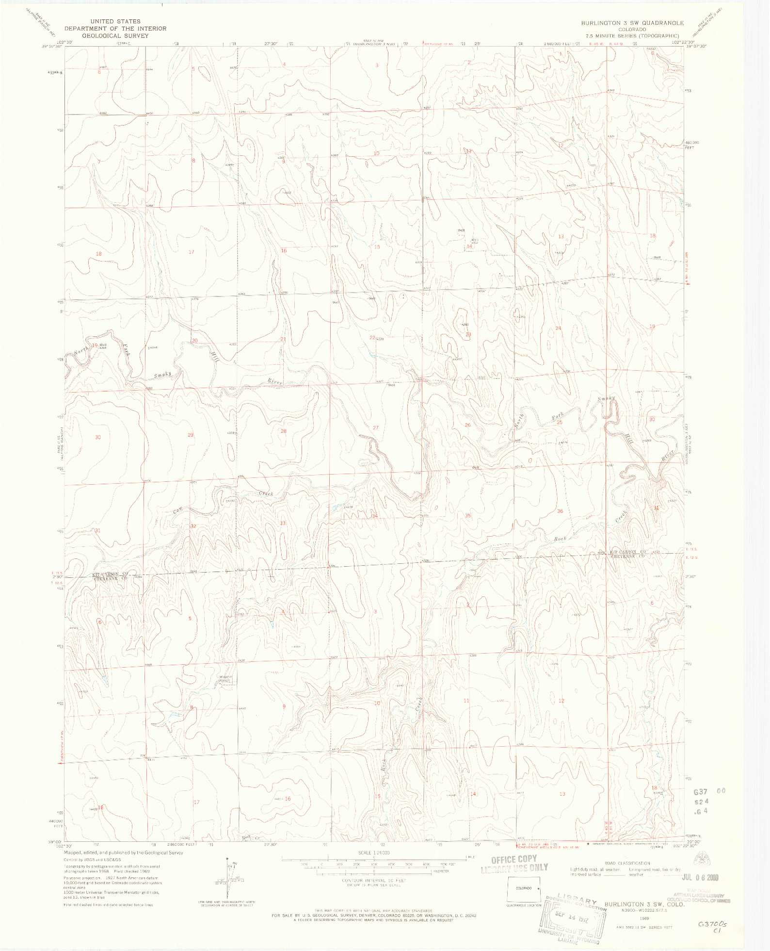 USGS 1:24000-SCALE QUADRANGLE FOR BURLINGTON 3 SW, CO 1969