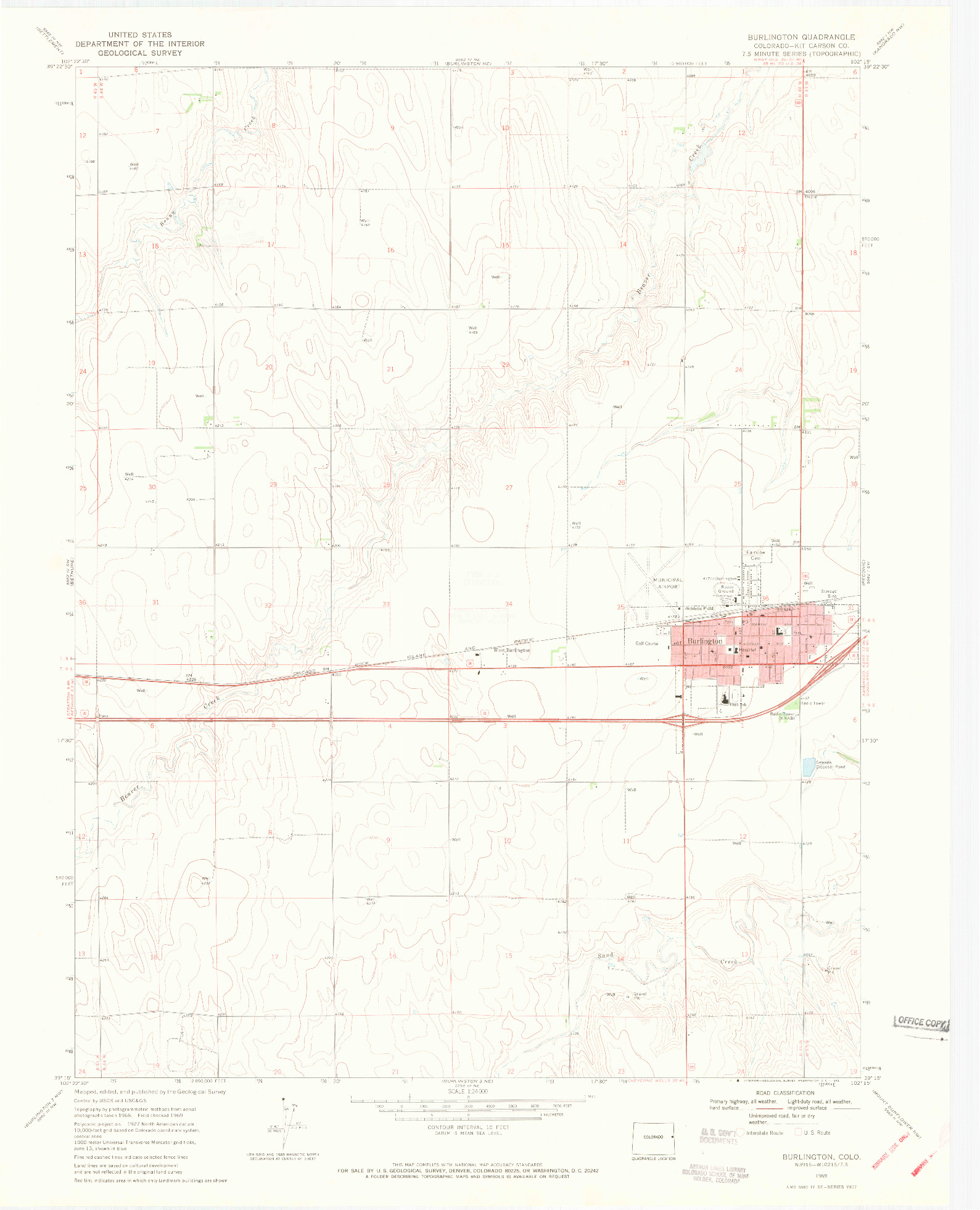 USGS 1:24000-SCALE QUADRANGLE FOR BURLINGTON, CO 1969