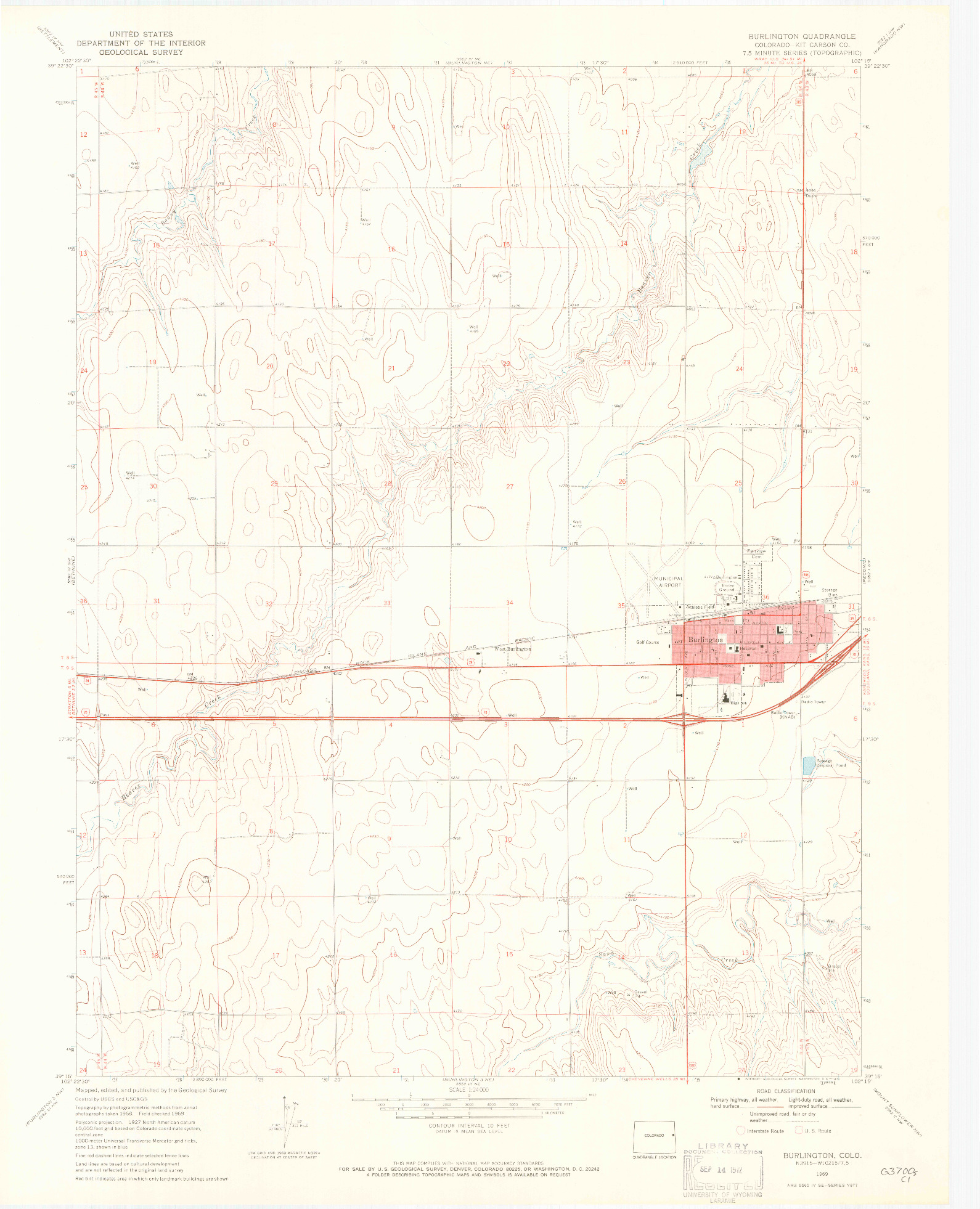 USGS 1:24000-SCALE QUADRANGLE FOR BURLINGTON, CO 1969