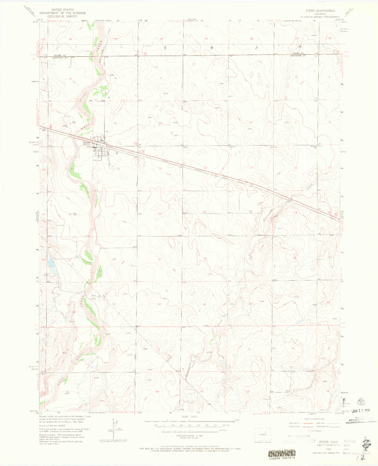 USGS 1:24000-SCALE QUADRANGLE FOR BYERS, CO 1956