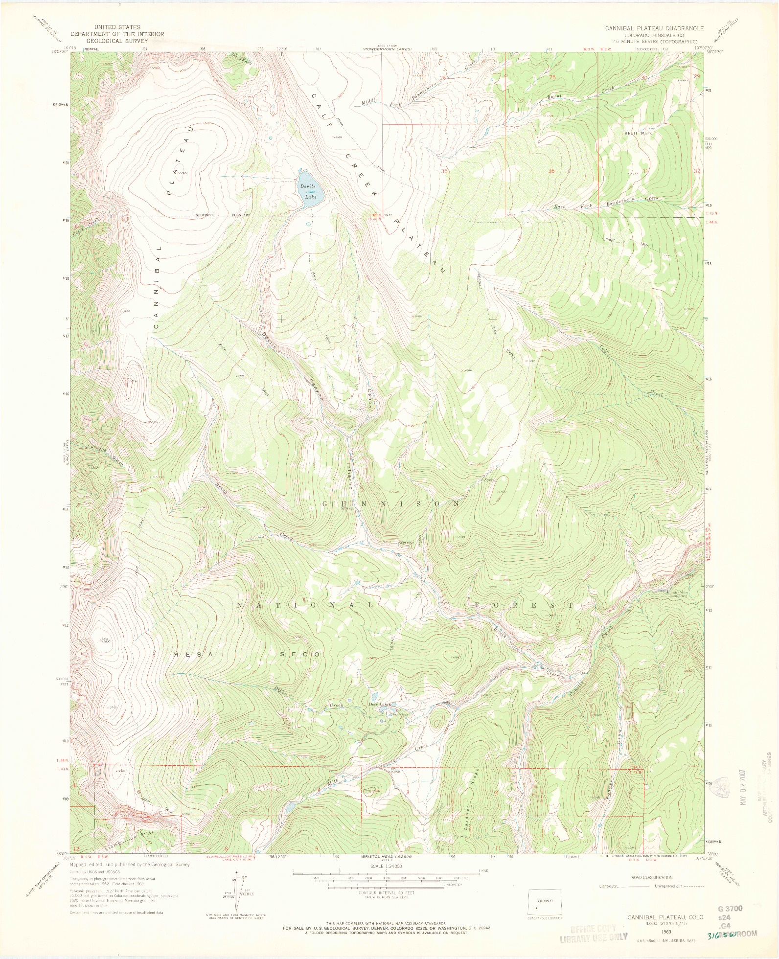 USGS 1:24000-SCALE QUADRANGLE FOR CANNIBAL PLATEAU, CO 1963