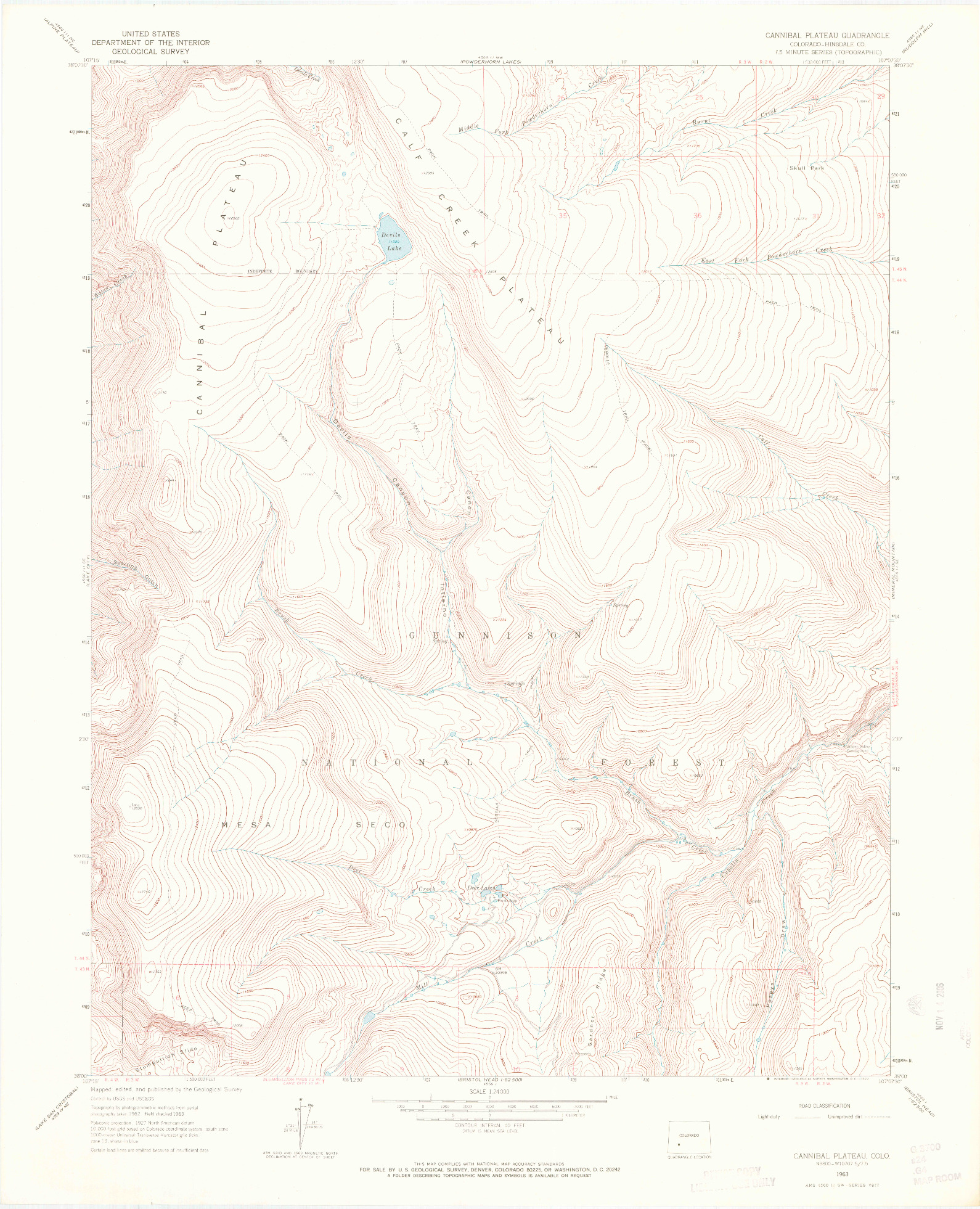 USGS 1:24000-SCALE QUADRANGLE FOR CANNIBAL PLATEAU, CO 1963