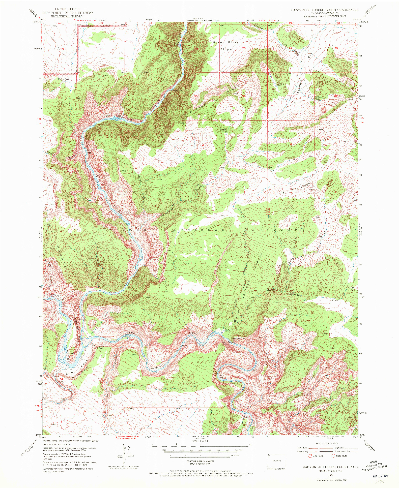 USGS 1:24000-SCALE QUADRANGLE FOR CANYON OF LODORE SOUTH, CO 1954