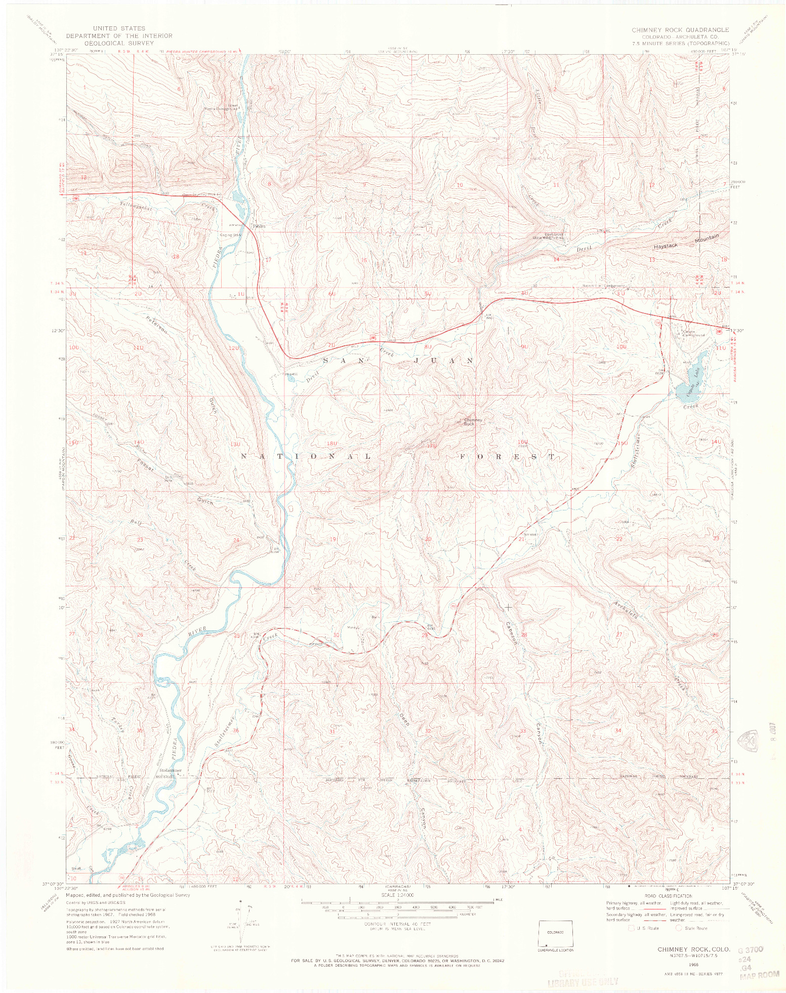 USGS 1:24000-SCALE QUADRANGLE FOR CHIMNEY ROCK, CO 1968