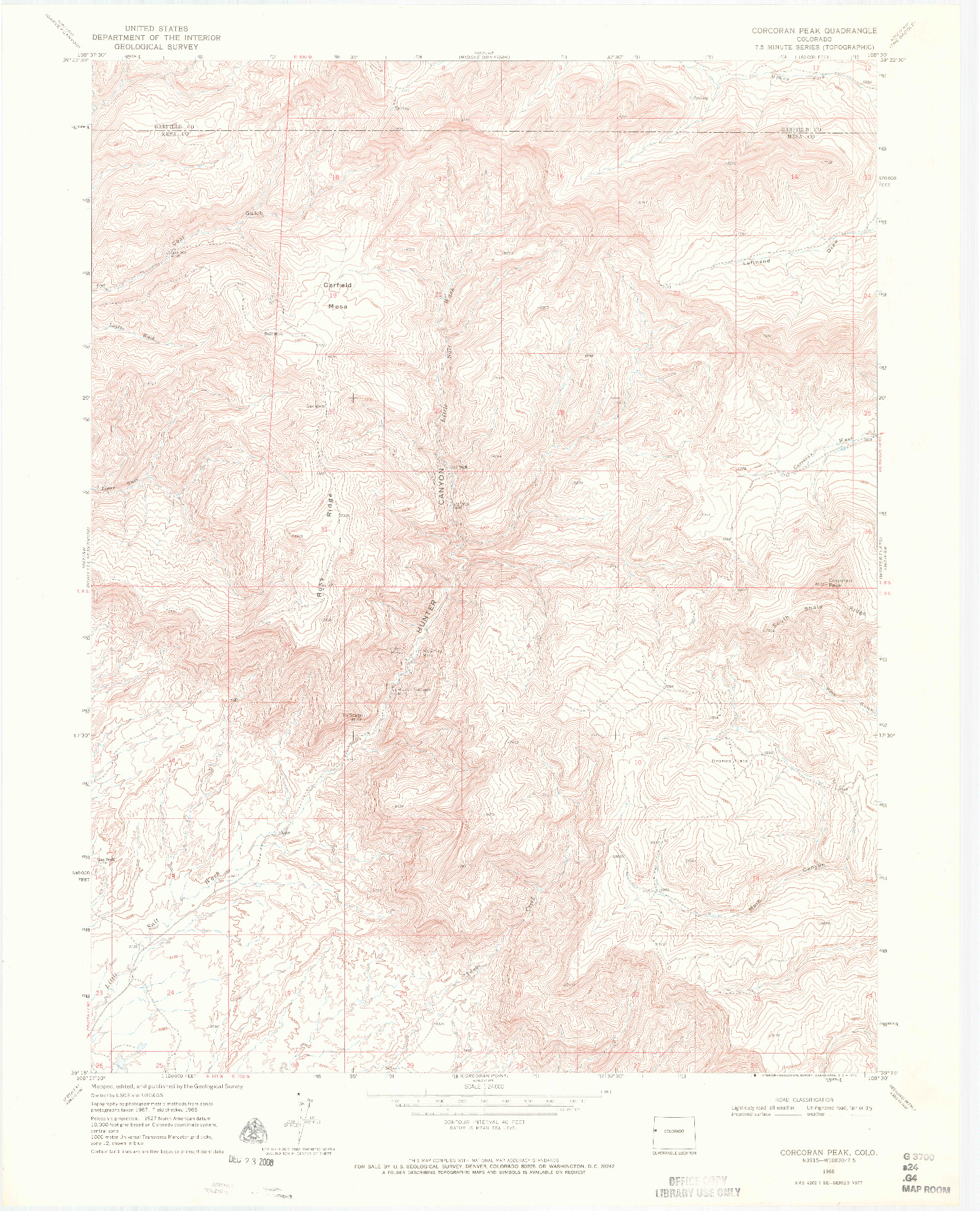USGS 1:24000-SCALE QUADRANGLE FOR CORCORAN PEAK, CO 1968