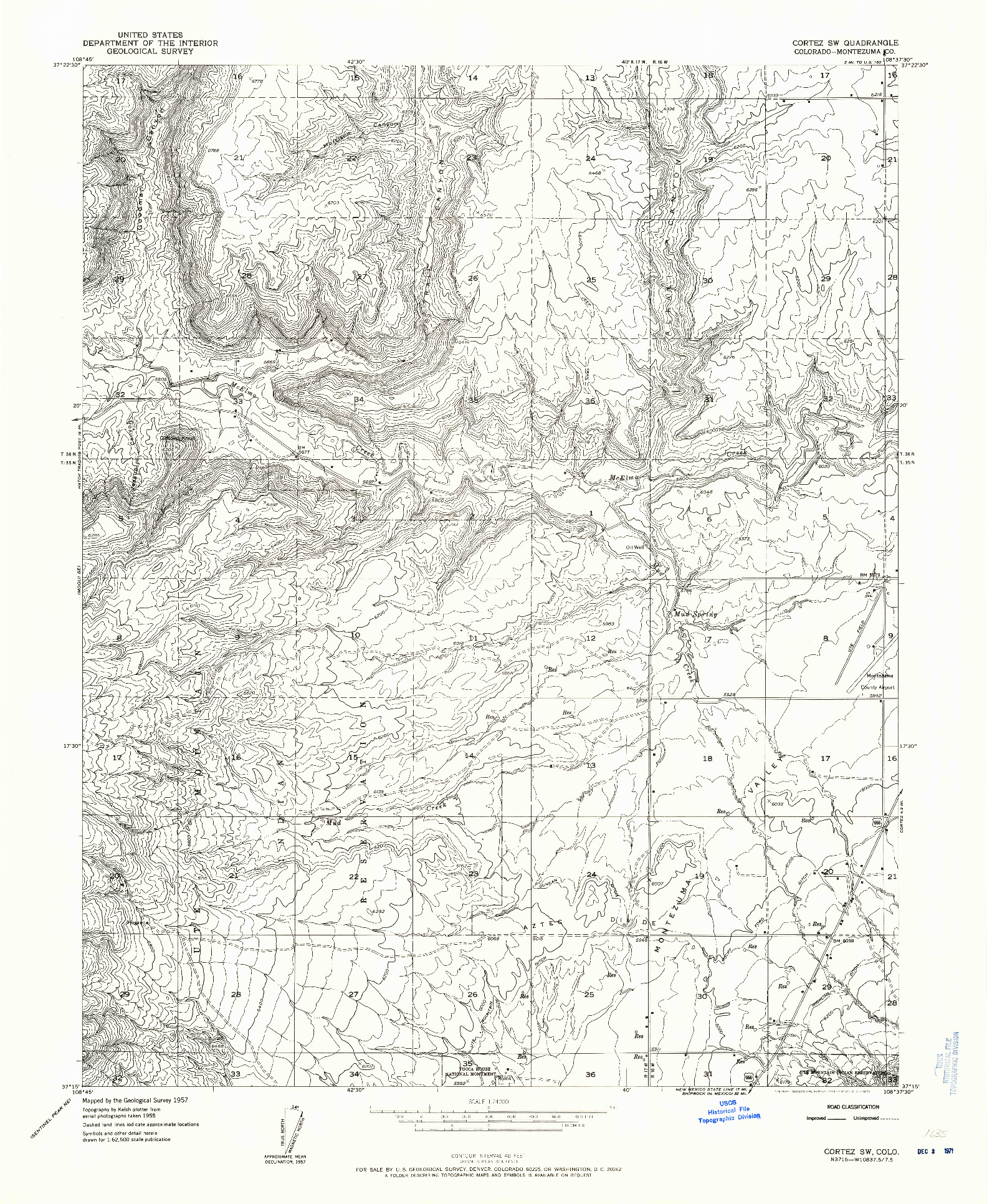 USGS 1:24000-SCALE QUADRANGLE FOR CORTEZ SW, CO 1972