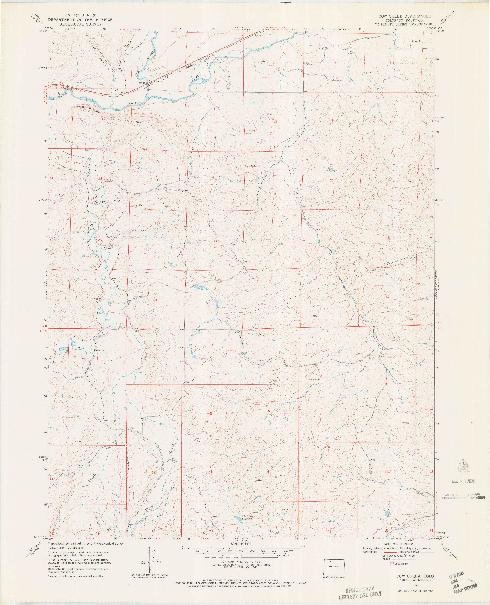 USGS 1:24000-SCALE QUADRANGLE FOR COW CREEK, CO 1969