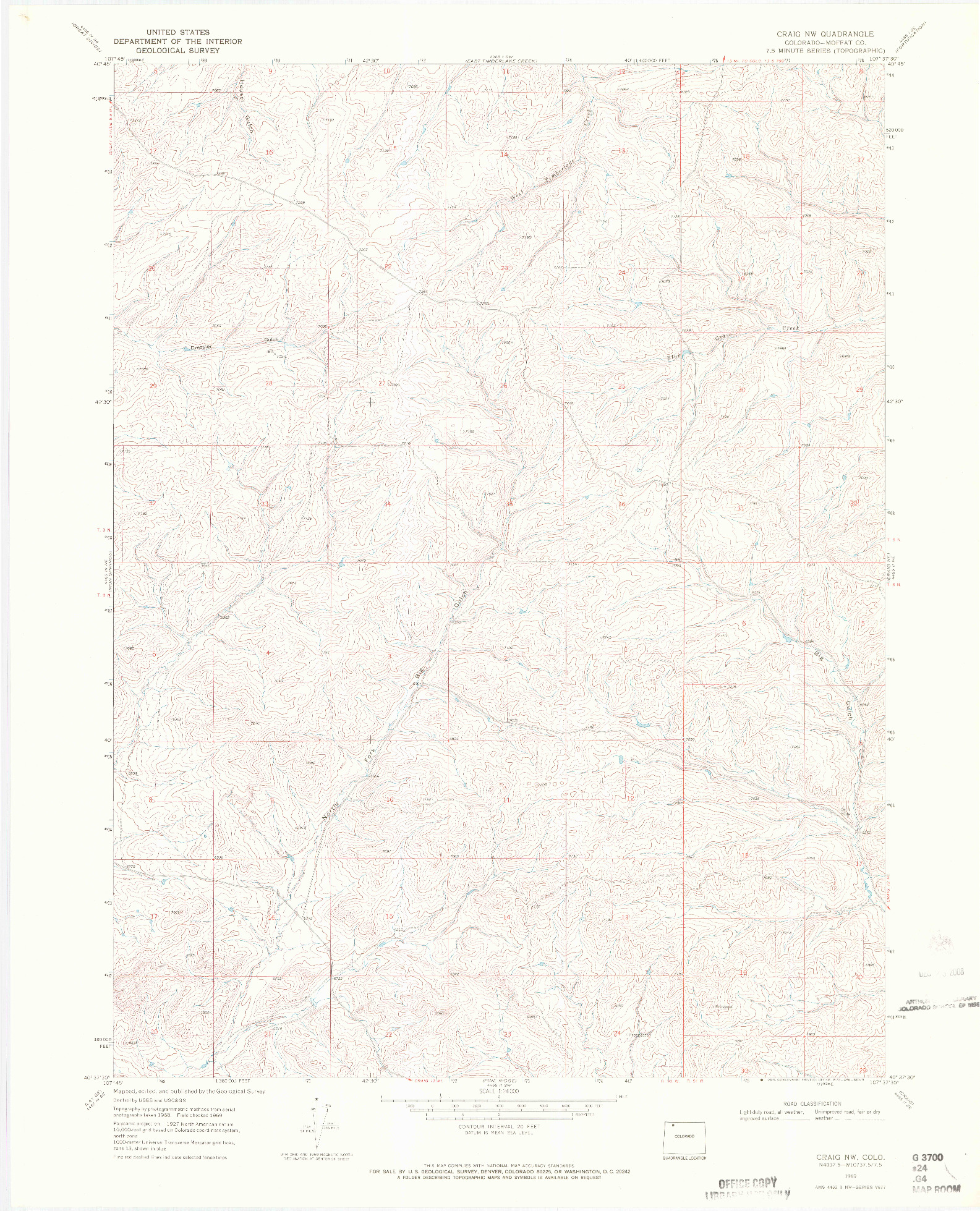 USGS 1:24000-SCALE QUADRANGLE FOR CRAIG NW, CO 1969