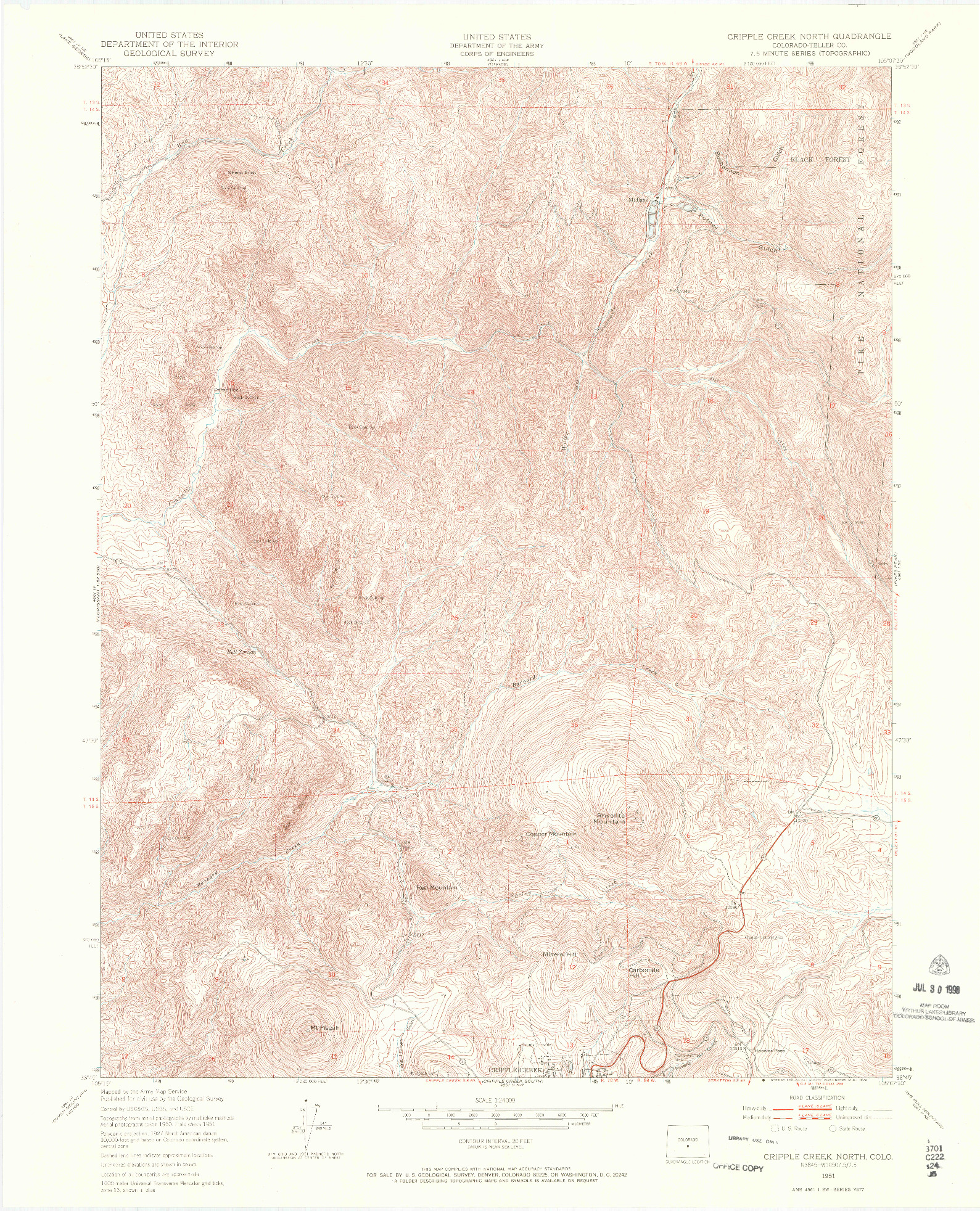 USGS 1:24000-SCALE QUADRANGLE FOR CRIPPLE CREEK NORTH, CO 1951