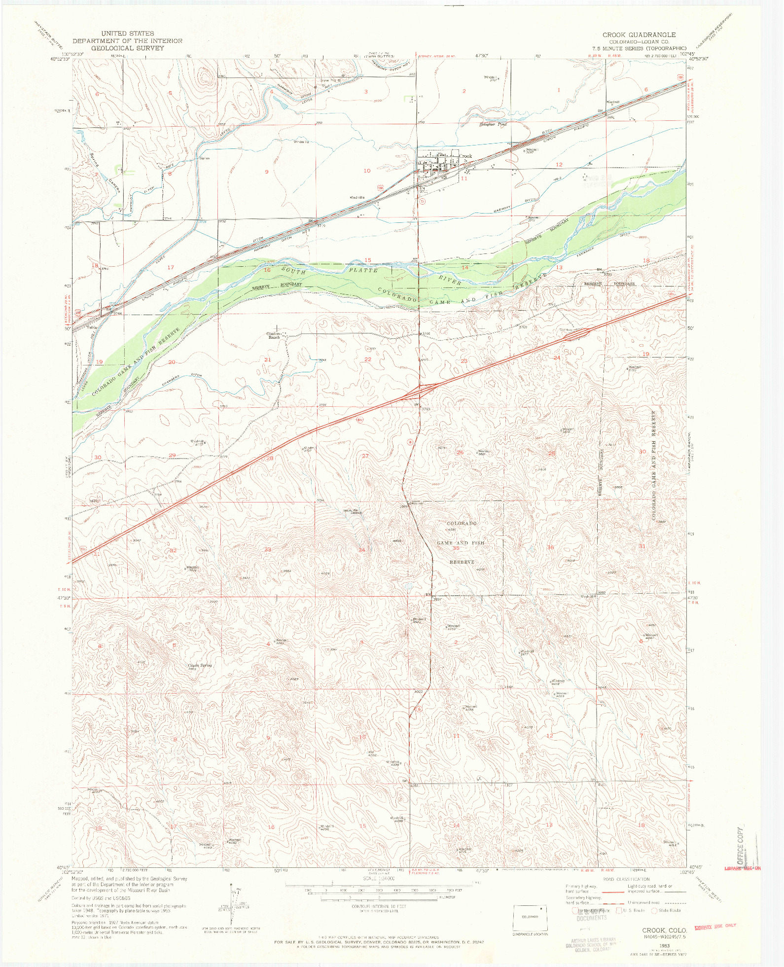 USGS 1:24000-SCALE QUADRANGLE FOR CROOK, CO 1953