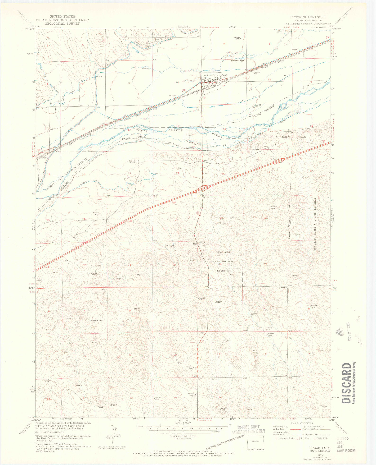 USGS 1:24000-SCALE QUADRANGLE FOR CROOK, CO 1953
