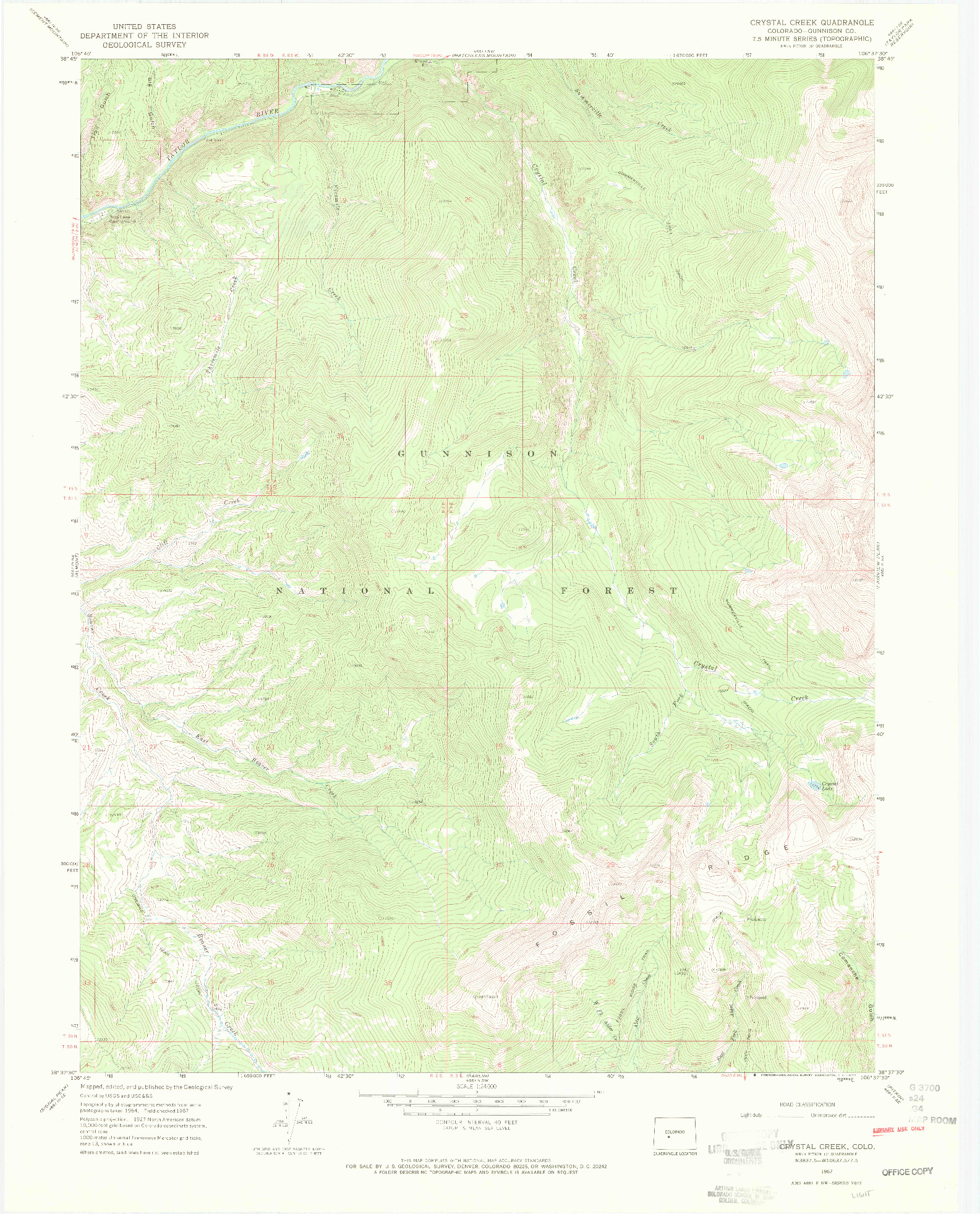 USGS 1:24000-SCALE QUADRANGLE FOR CRYSTAL CREEK, CO 1967