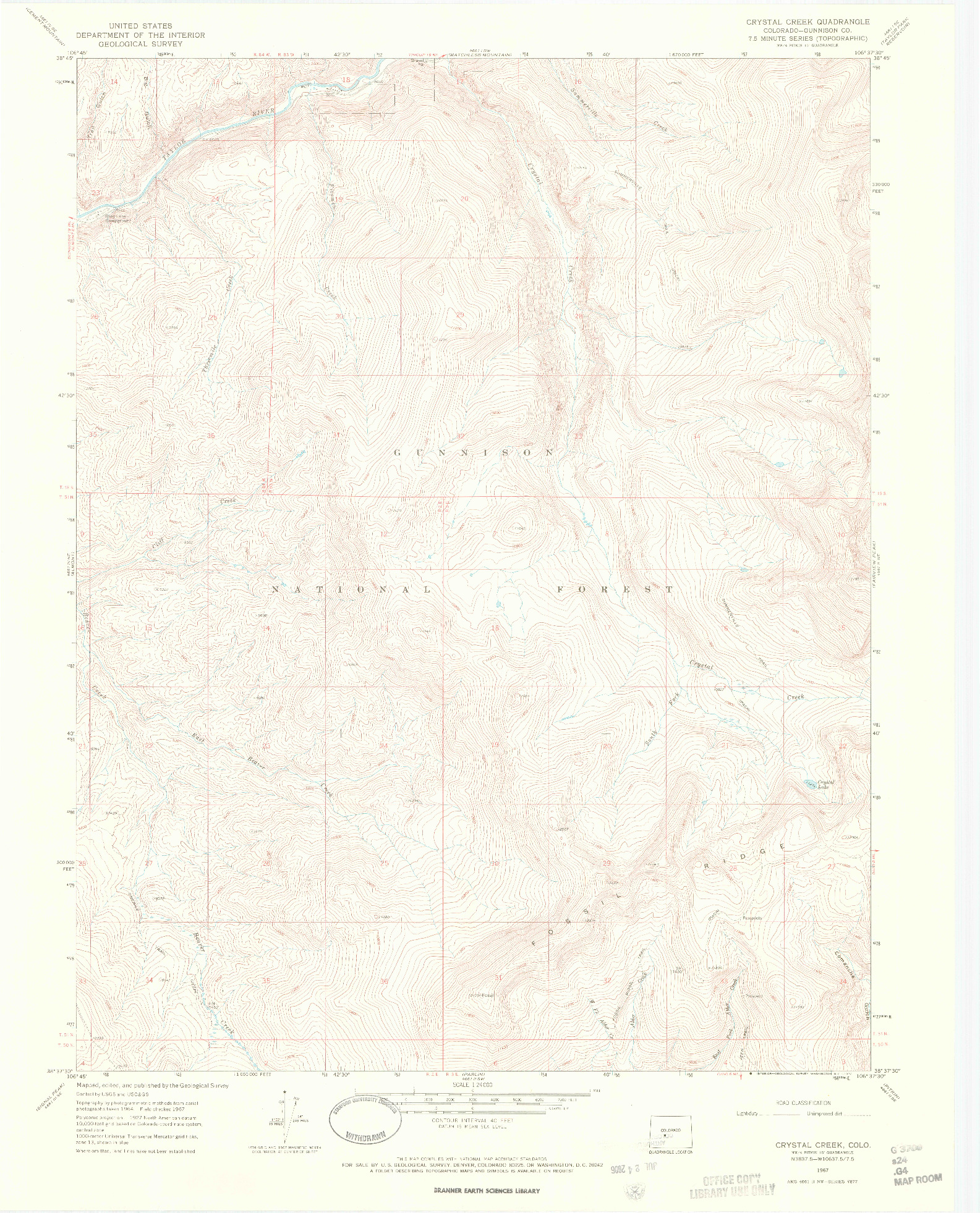 USGS 1:24000-SCALE QUADRANGLE FOR CRYSTAL CREEK, CO 1967