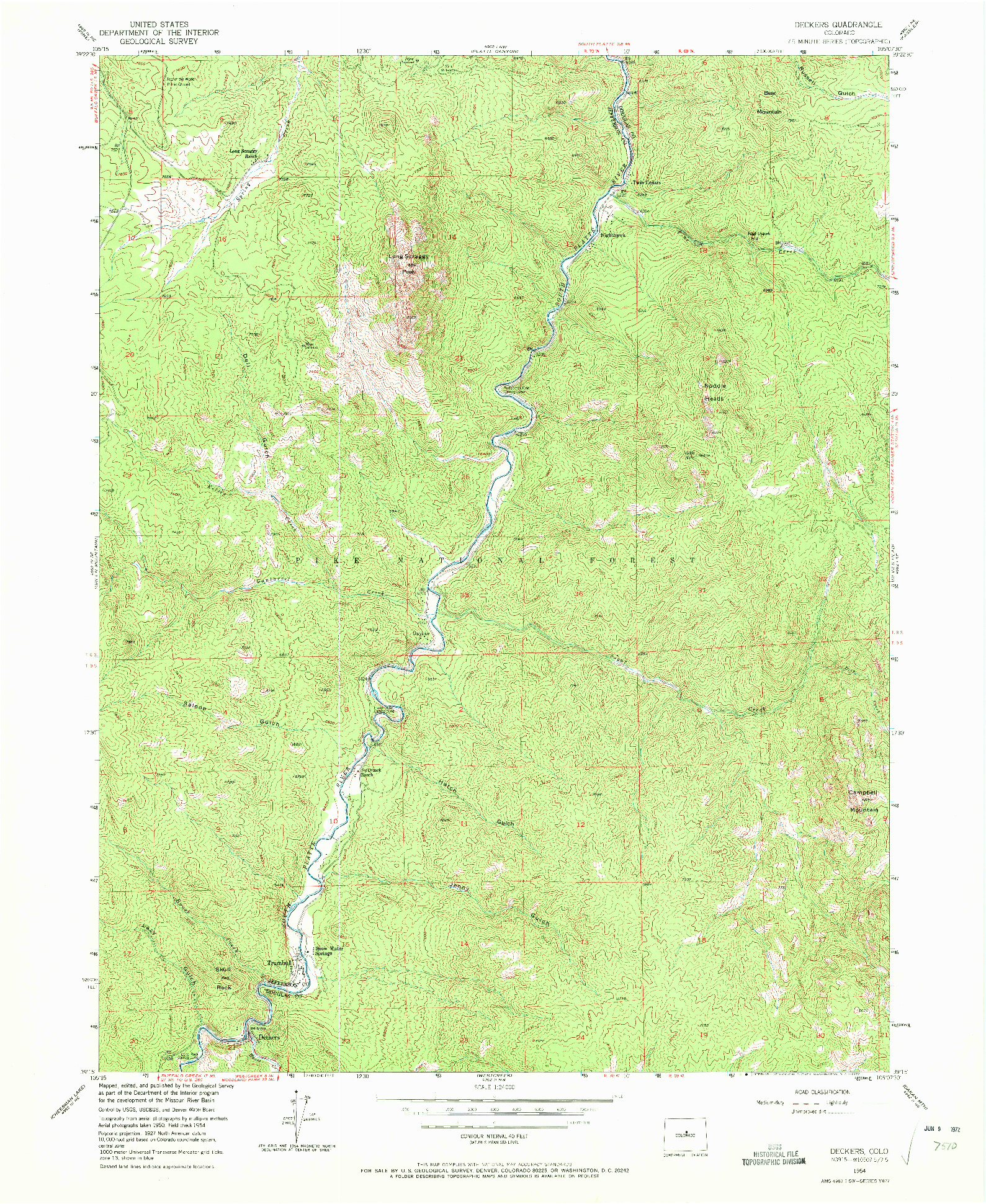 USGS 1:24000-SCALE QUADRANGLE FOR DECKERS, CO 1954