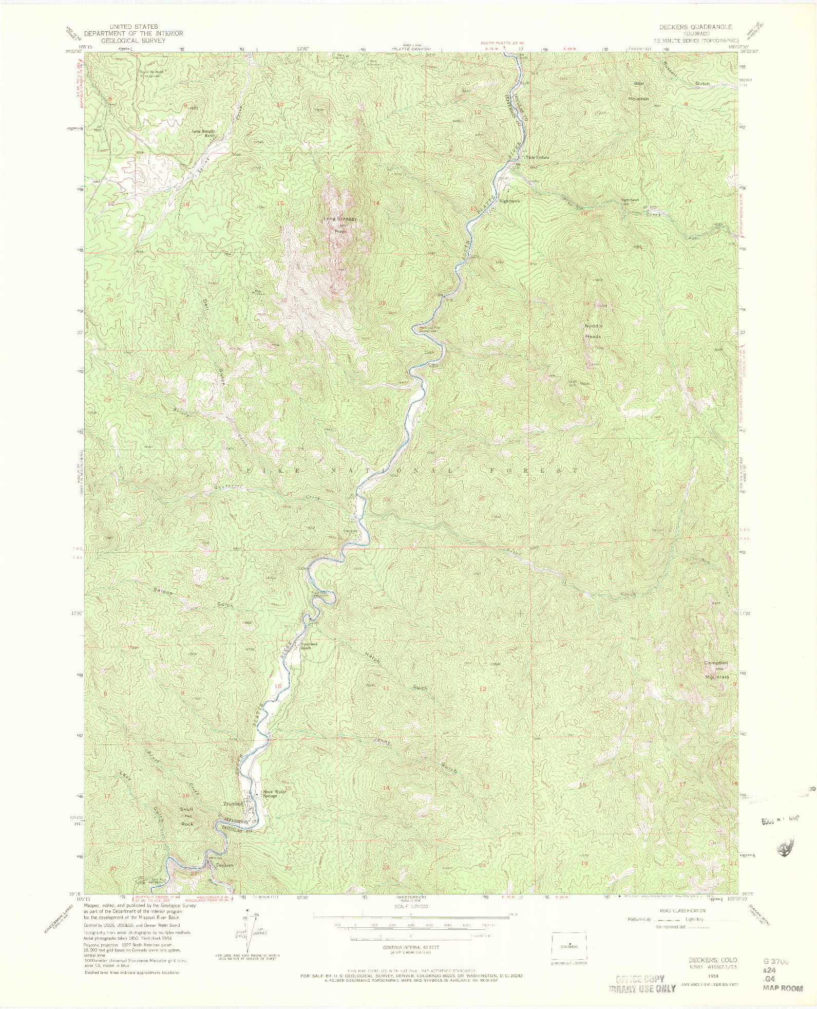 USGS 1:24000-SCALE QUADRANGLE FOR DECKERS, CO 1954